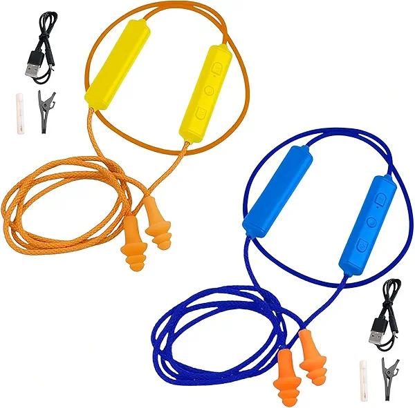 Bluetooth Earplugs for Work, Ear Plugs Earphone Headphones, Noise Suppression, Hearing Protection, Construction Sites, Noisy Places (Yellow & Blue, 2 Pairs)