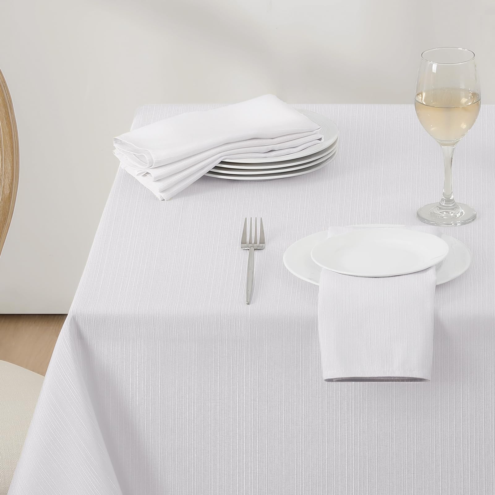Softalker White Table Cloth Square 140x140 cm Linen Texture Tablecloth Wipe Clean Table Cover Water Resistant Washable Table Cloths for Kitchen Dining Garden Outdoor Party Wedding, 55 x 55 inch — image 1
