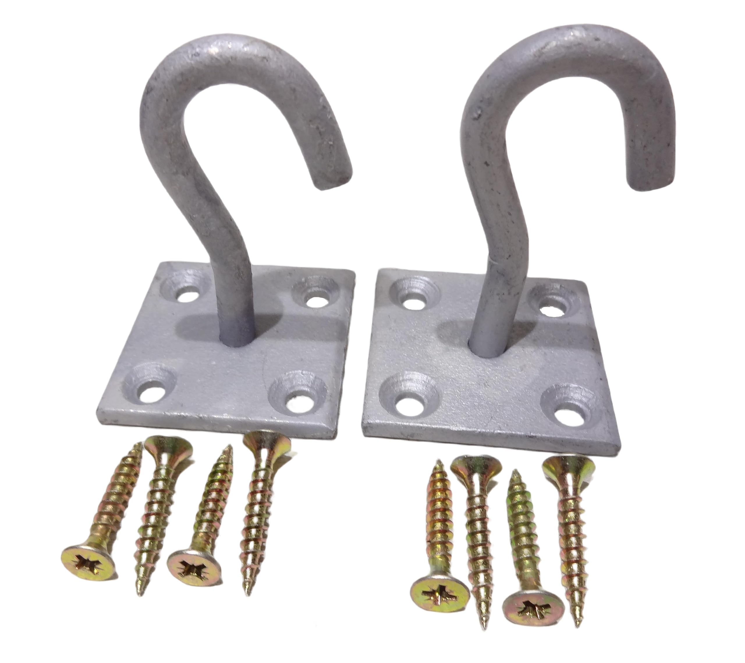 BURNTEC® Chain Hook on Plate 50mm x 50mm Pack of 2 with Screws (Galvanised) Dog Animal Tether Horse HAY NET TACK TIE UP Stable Hook