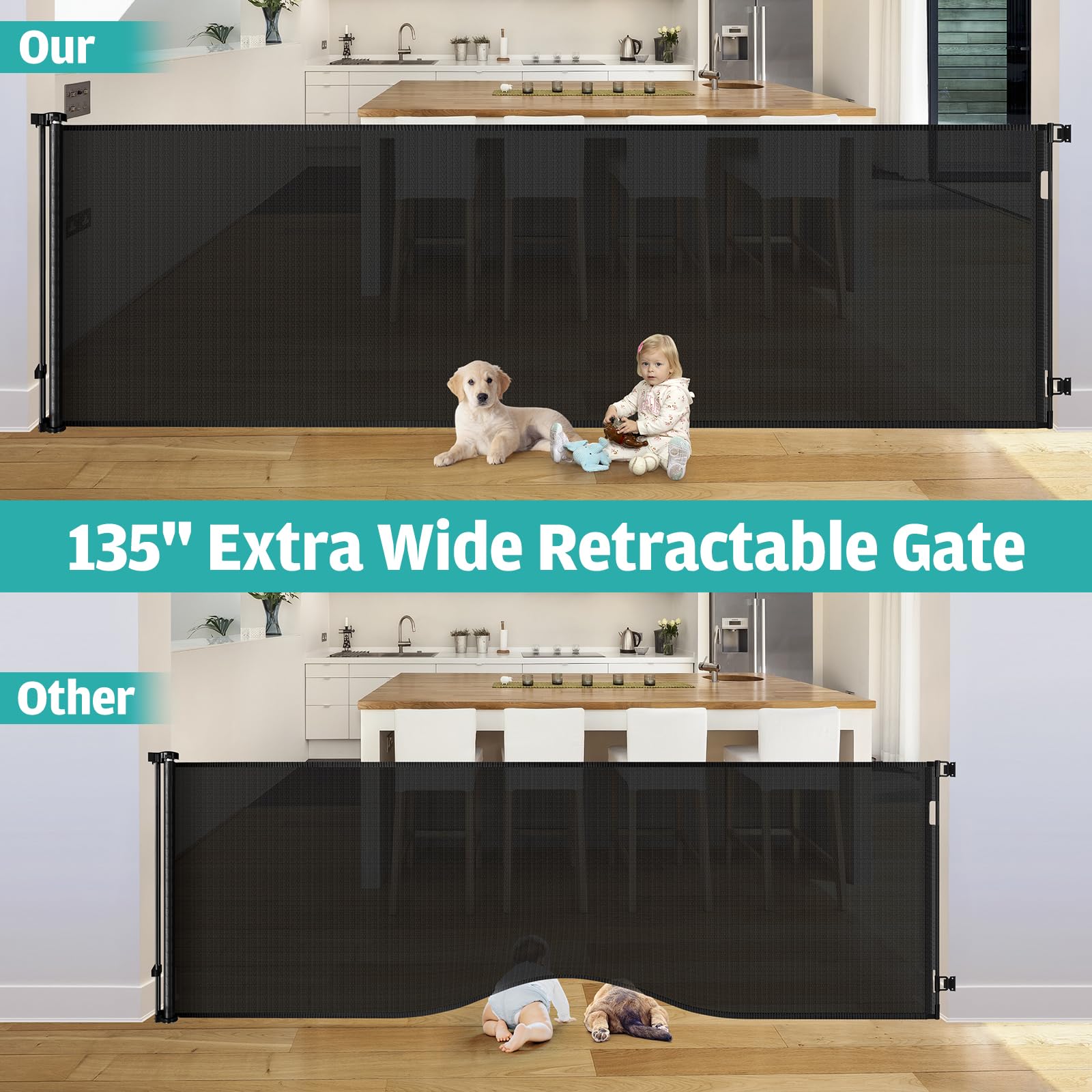 42 Tall X 135 Wide Extra Tall Retractable Baby Gates
