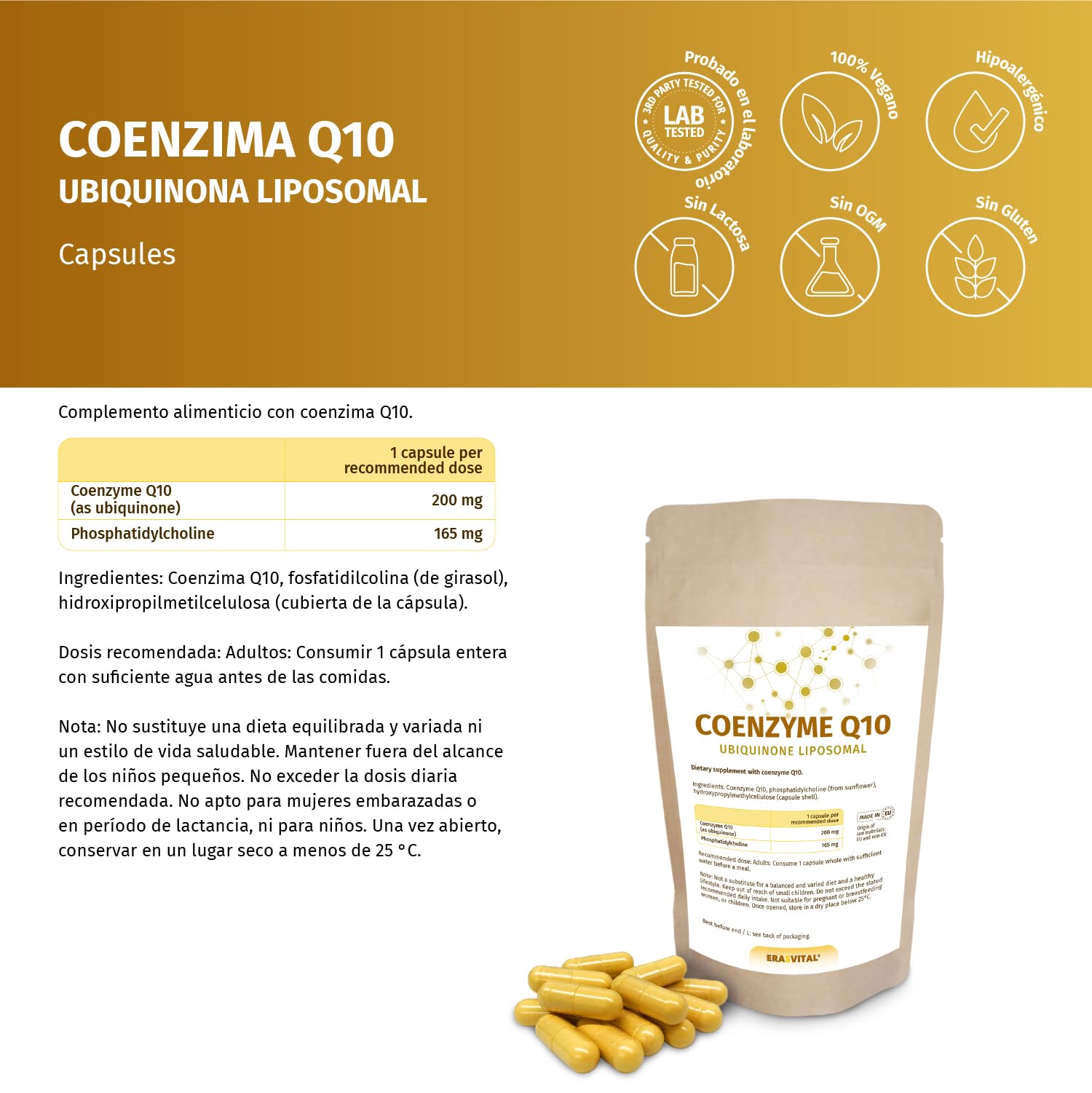 Coenzima Q10 Liposomal 200 mg por cápsula 360 cápsulas 12 meses de existencia