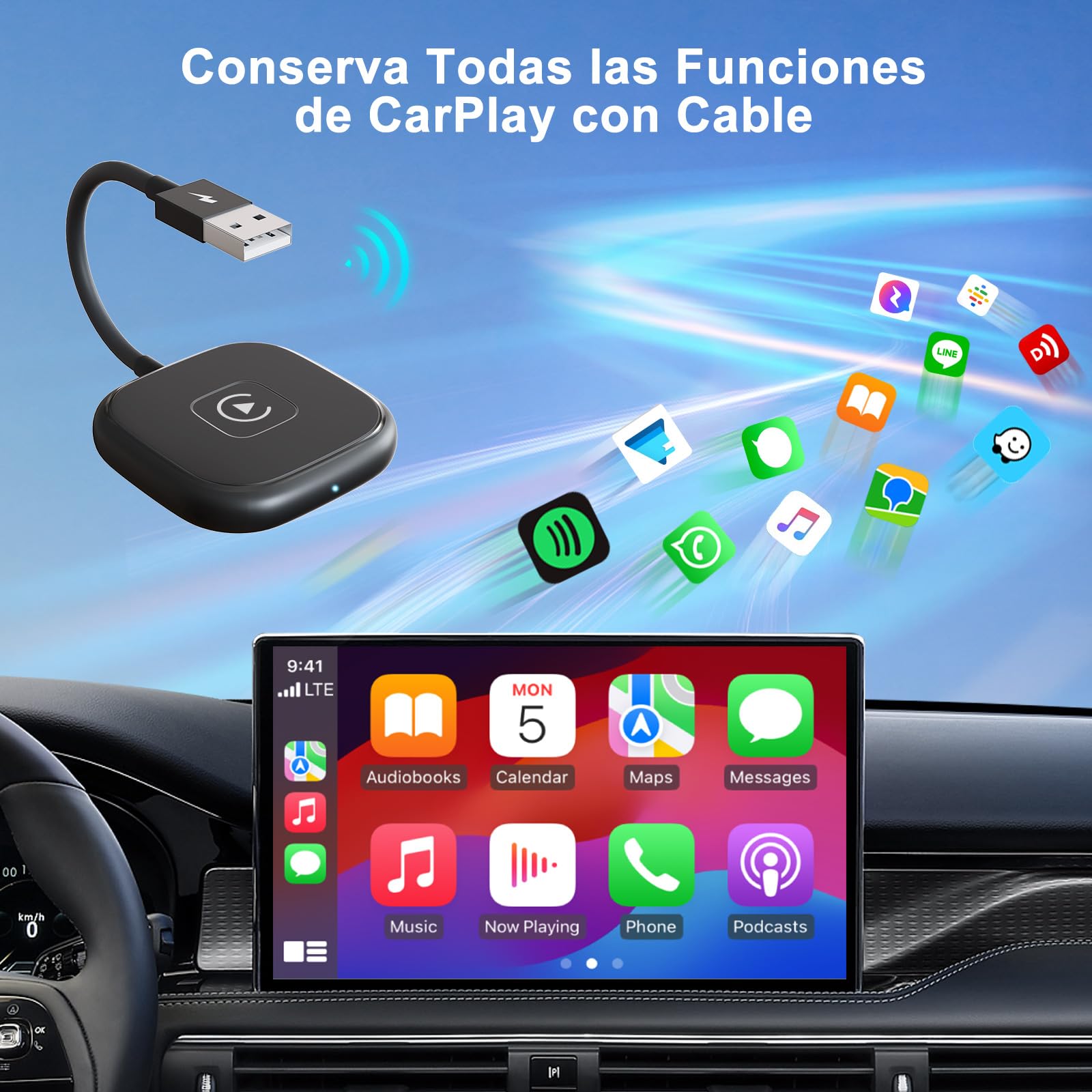 Adaptador Carplay Inalambrico para iPhone, Wireless Carplay Dongle con OEM, Carplay Inalambrico Coche Apto para Coches a Partir de 2017, iOS 10+