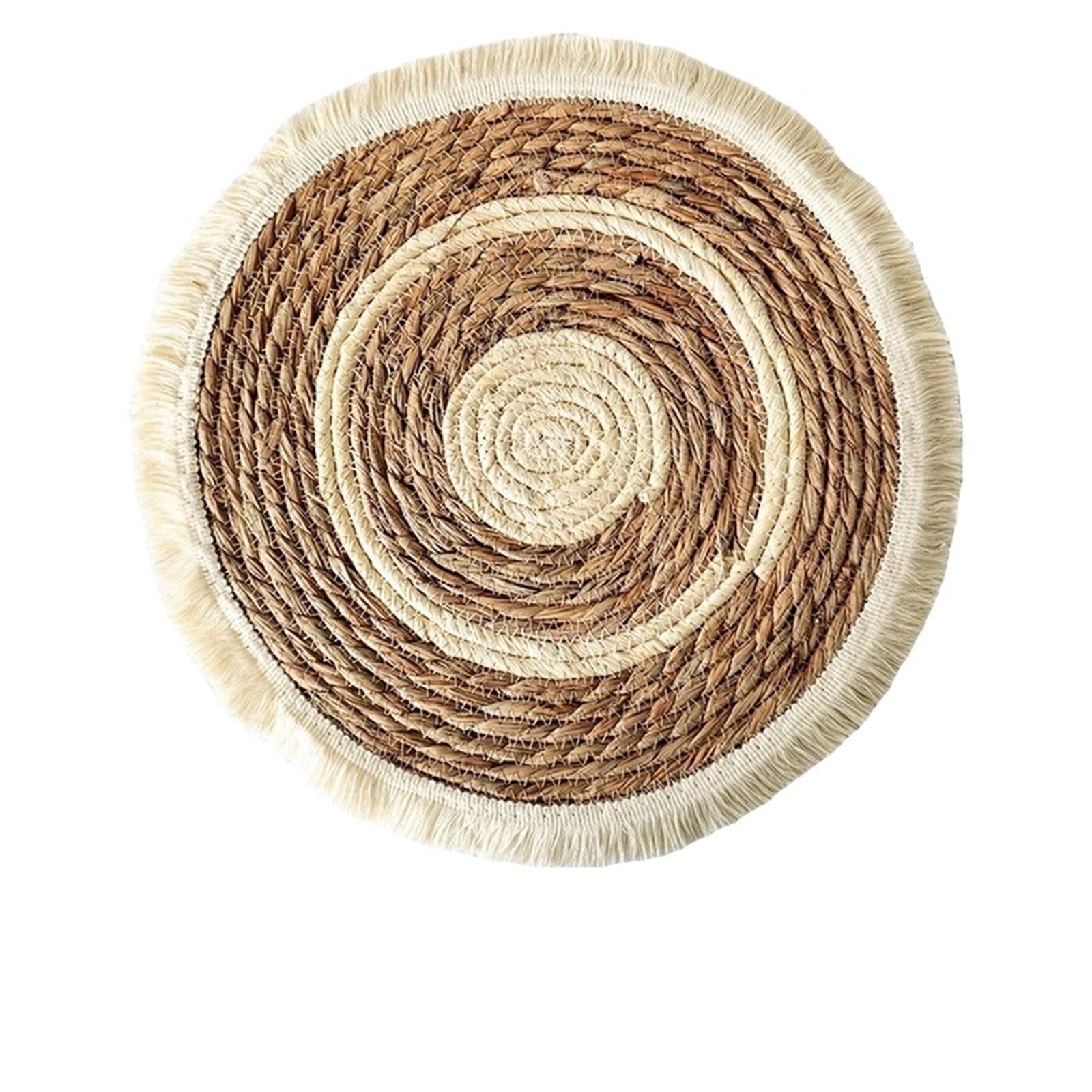 Placemats 2pc Tassel Woven Placemat Thick Mat Bushel Cup Coaster Table Plate For Wedding Dinning Decoration(Large)