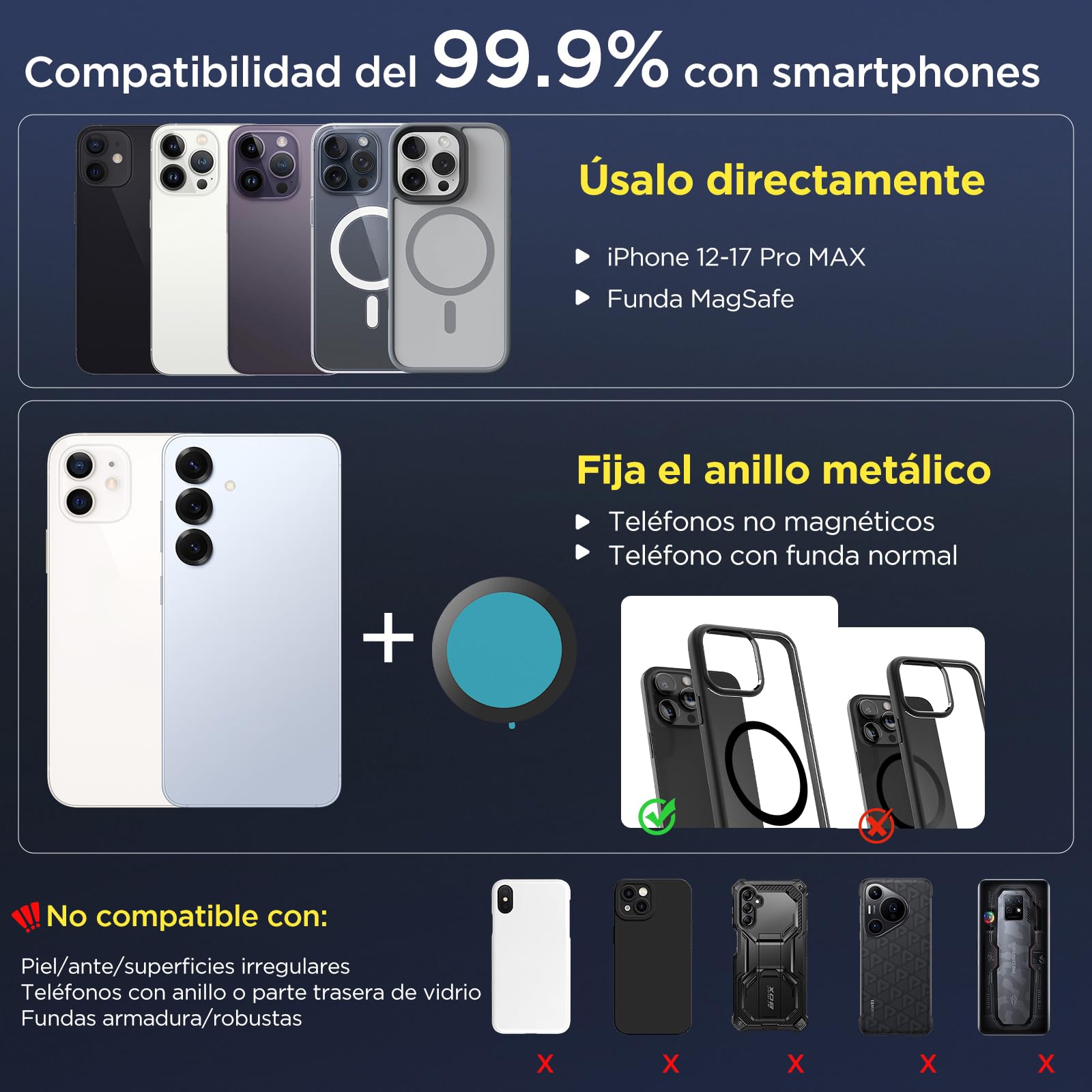 MSXTTLY Soporte Magnetico Movil Coche, [Vmag-S1] Portátil Soporte Movil Coche Ventosa con mag- Safe, Ajustable 360°, Compatibles con iPhone 17 Pro MAX - 16 15 14 13 12 e Android, Negro