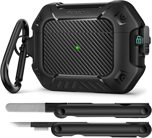 Vista 12 de MOBOSI Funda para AirPods Pro 3, compatible con AirPods Pro de 3ª generación [compatible con MagSafe] con bloqueo, llavero y kit de limpieza