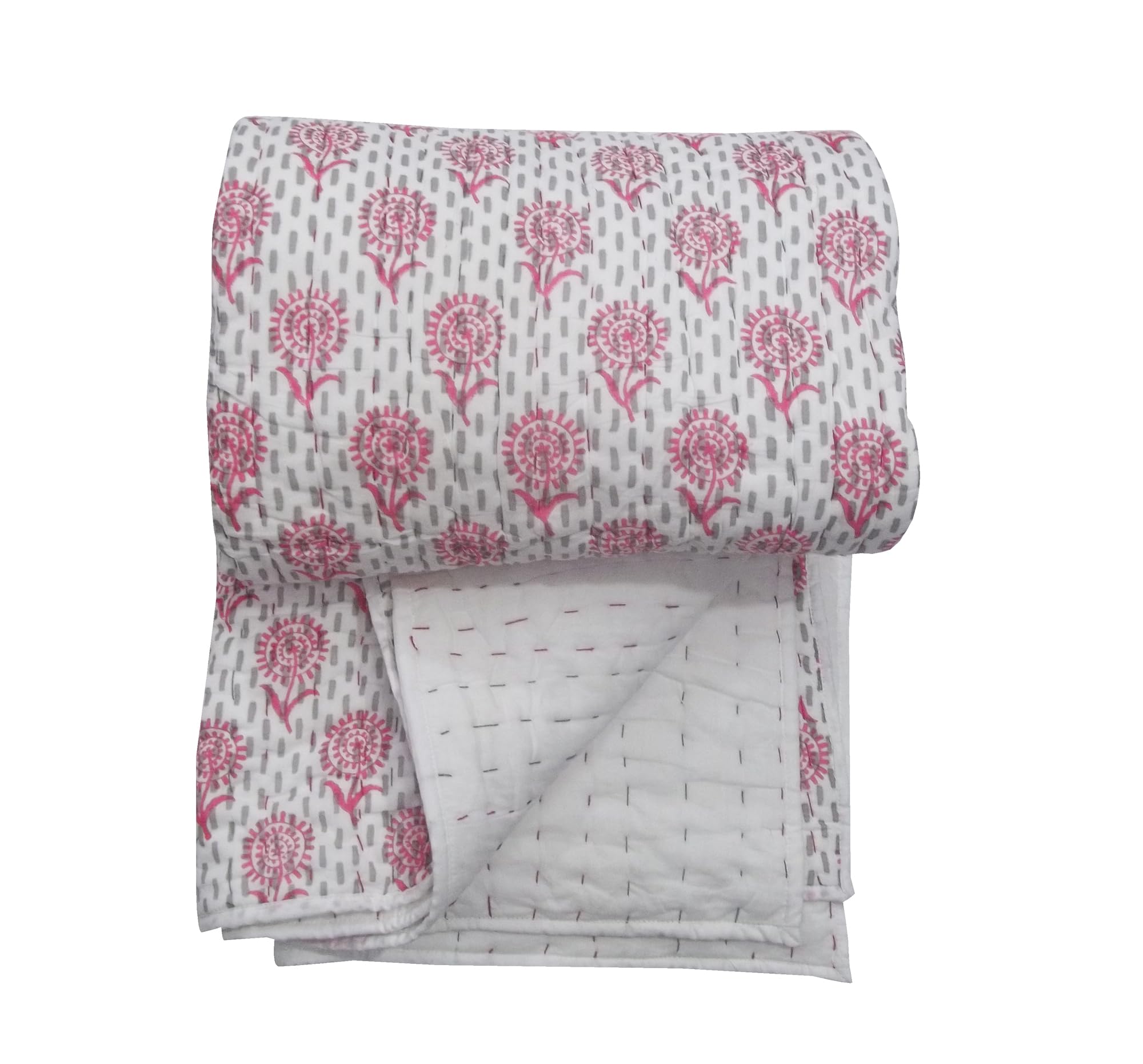 Generic SILKGRAM TEXTILES New Baby Toddler Hand Work Kantha Cotton Baby Quilt, Bedspread Throw Floral Printed Baby Quilt