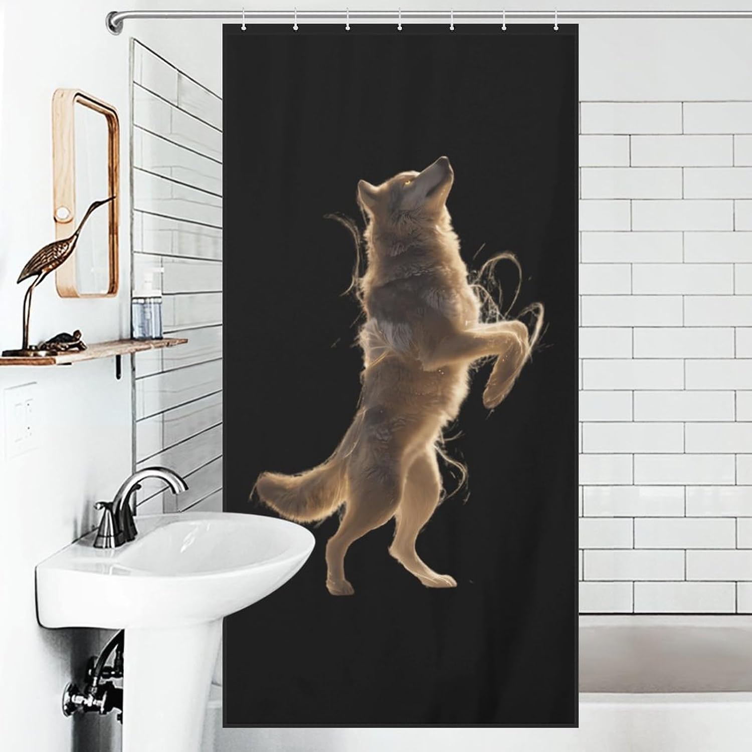 Glowing Wolf Dancing Fabric Shower Curtain Bathroom Accessories with Hooks image 4