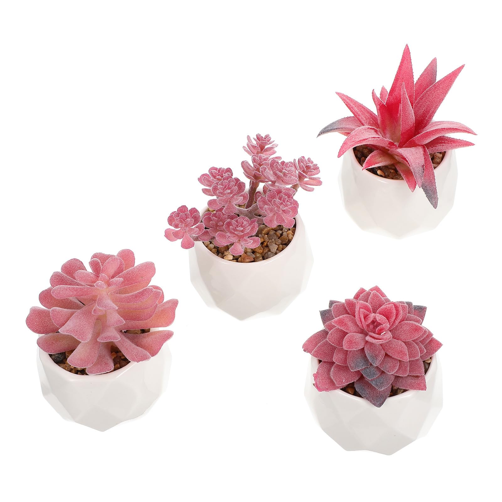 Zerodeko Plantes Succulentes Artificielles Blanches Apportant Fraîcheur et Vitalité Ensemble de 4 en Pot Céramique Décoratives Plusieurs Styles pour Bureau et de Fenêtre Plusieurs Styles
