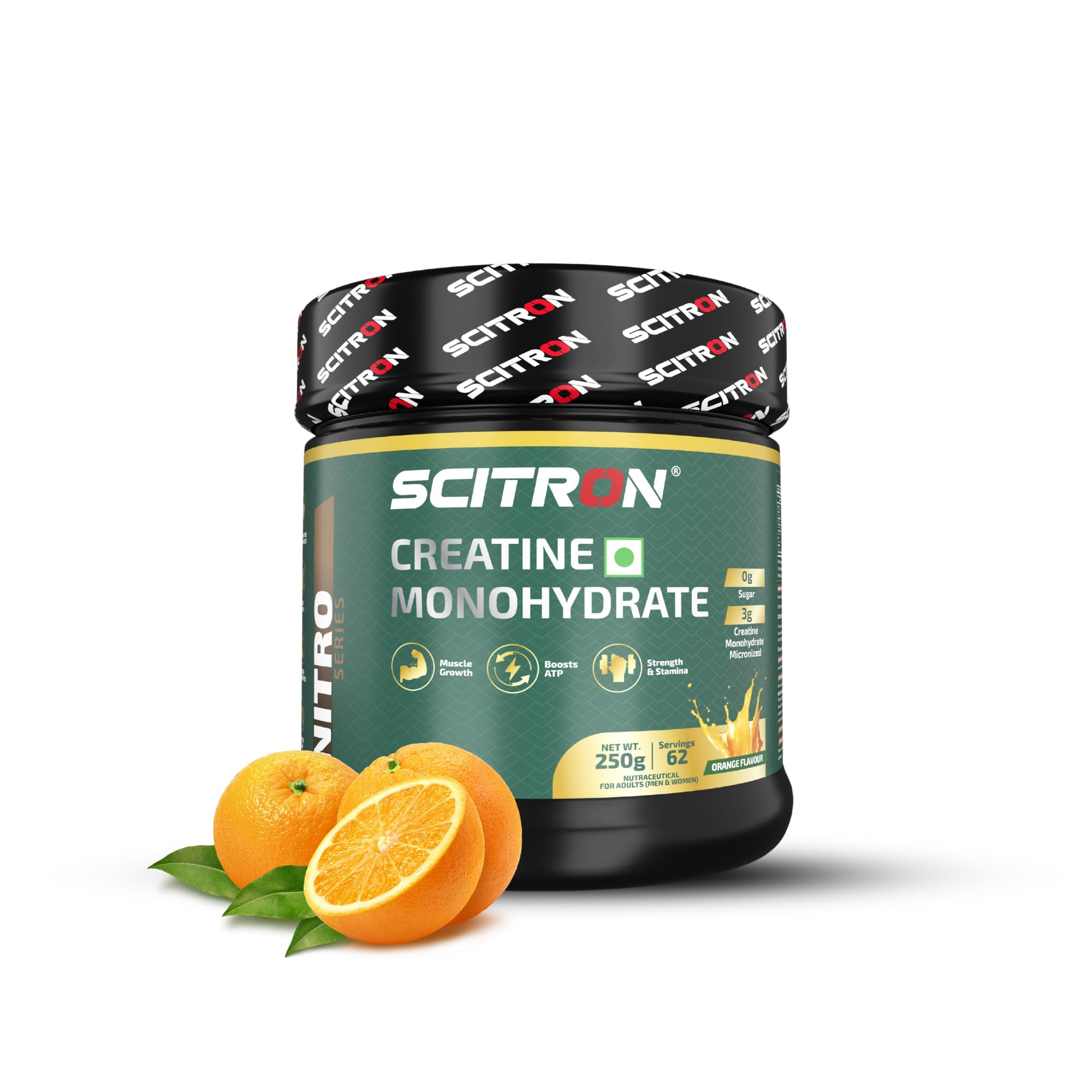 Scitron Nitro Series Creatine Monohydrate (3g Creatine, 62 Servings, No Added Sugar, Increase Endurance) - 250g (Orange, 250g)