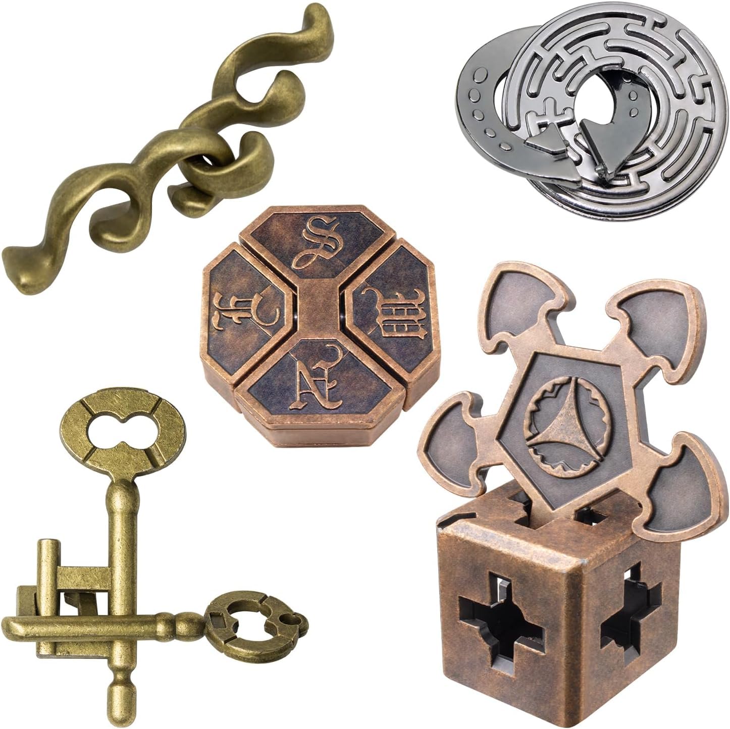 Amazon | 5枚知恵おもちゃ知恵の輪 難易度6～2 リングパズル 知恵玩具