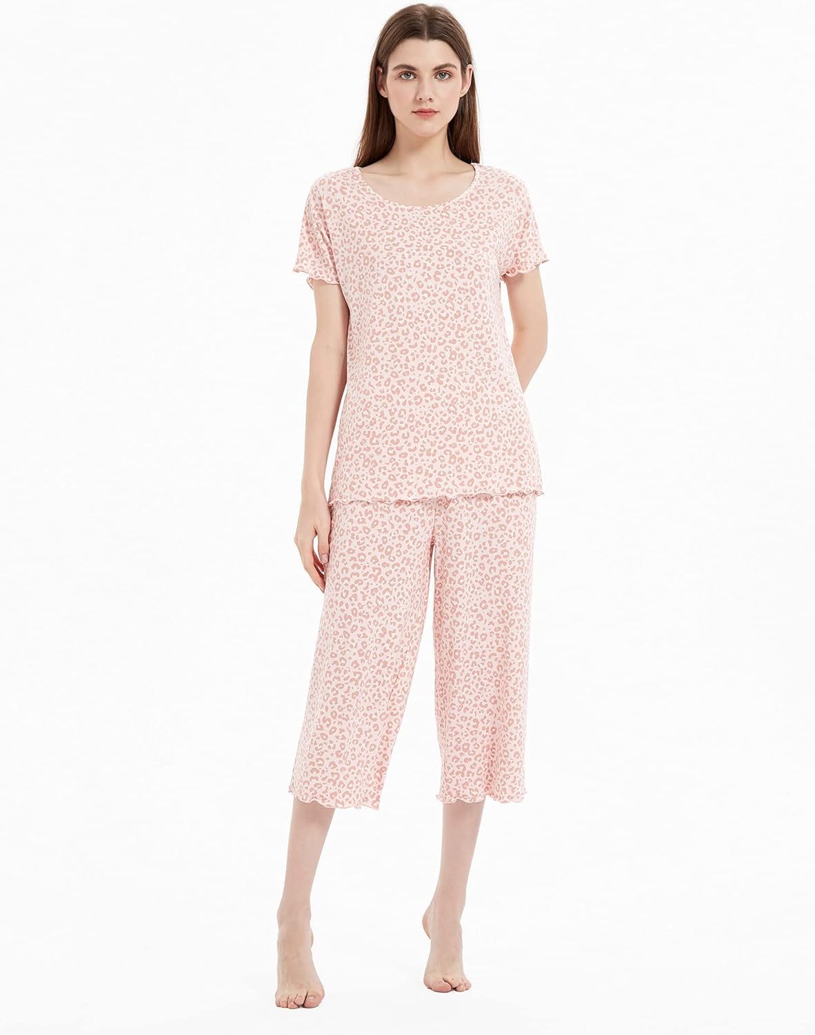 LazyCozy Womens Pajama Sets Viscose from Bamboo Pj Set Short Sleeve Top with Capri Pants Sleepwear 2 Piece Lounge Set - Image 2