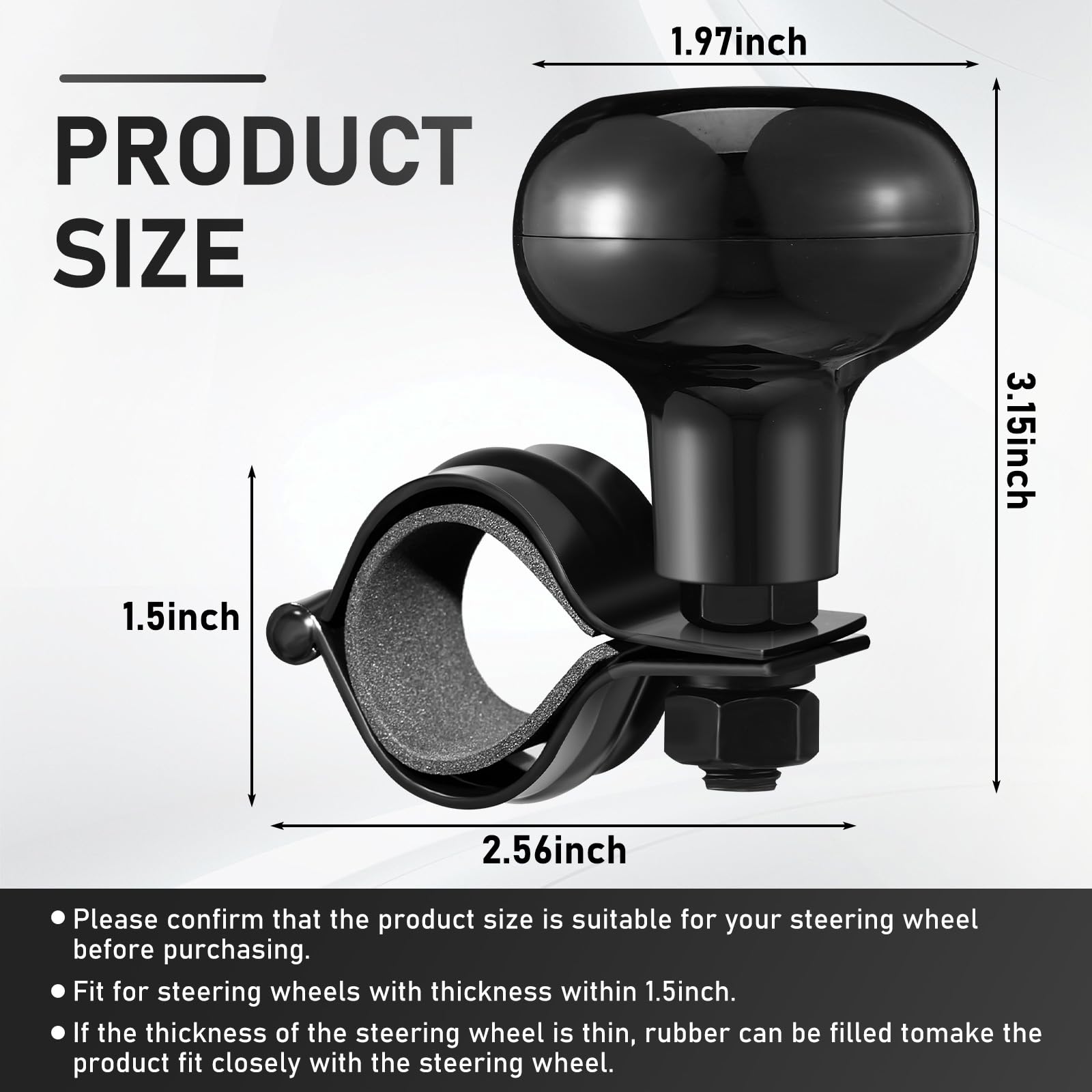 2 Pieces Steering Wheel Knob Spinner Suicide Knobs Steering Wheel 360 Degrees Rotation Tractor Accessories for Cars, Trucks, Tractors, Boats, Golf Carts (Black)