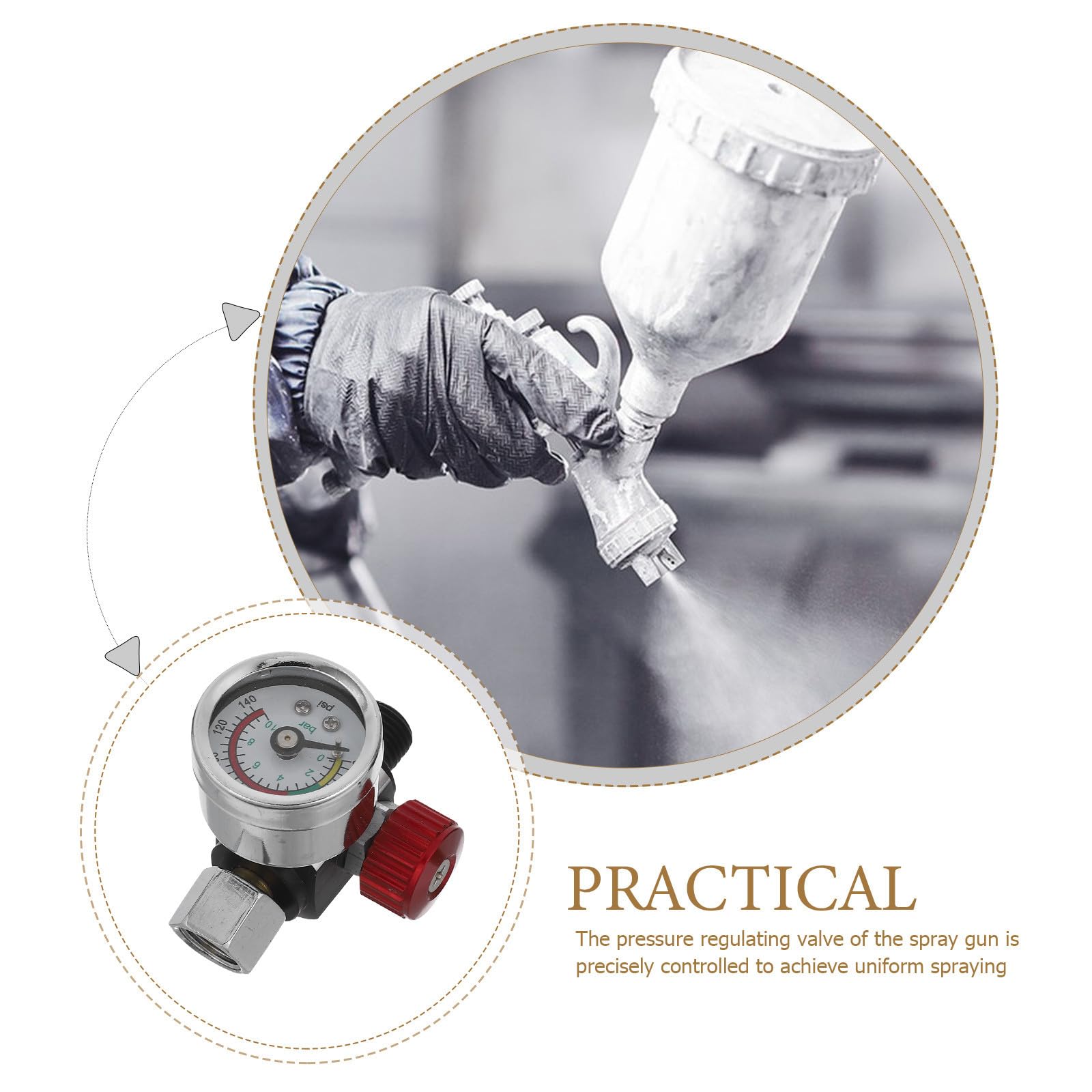 GARVALON Spritzpistole Luftdruckregler mit Manometer Metall Druckluftregler Ventil für Kompressor Präzise Druckregelung Integrierter Wasserabscheider Kompatibel mit Verschiedenen