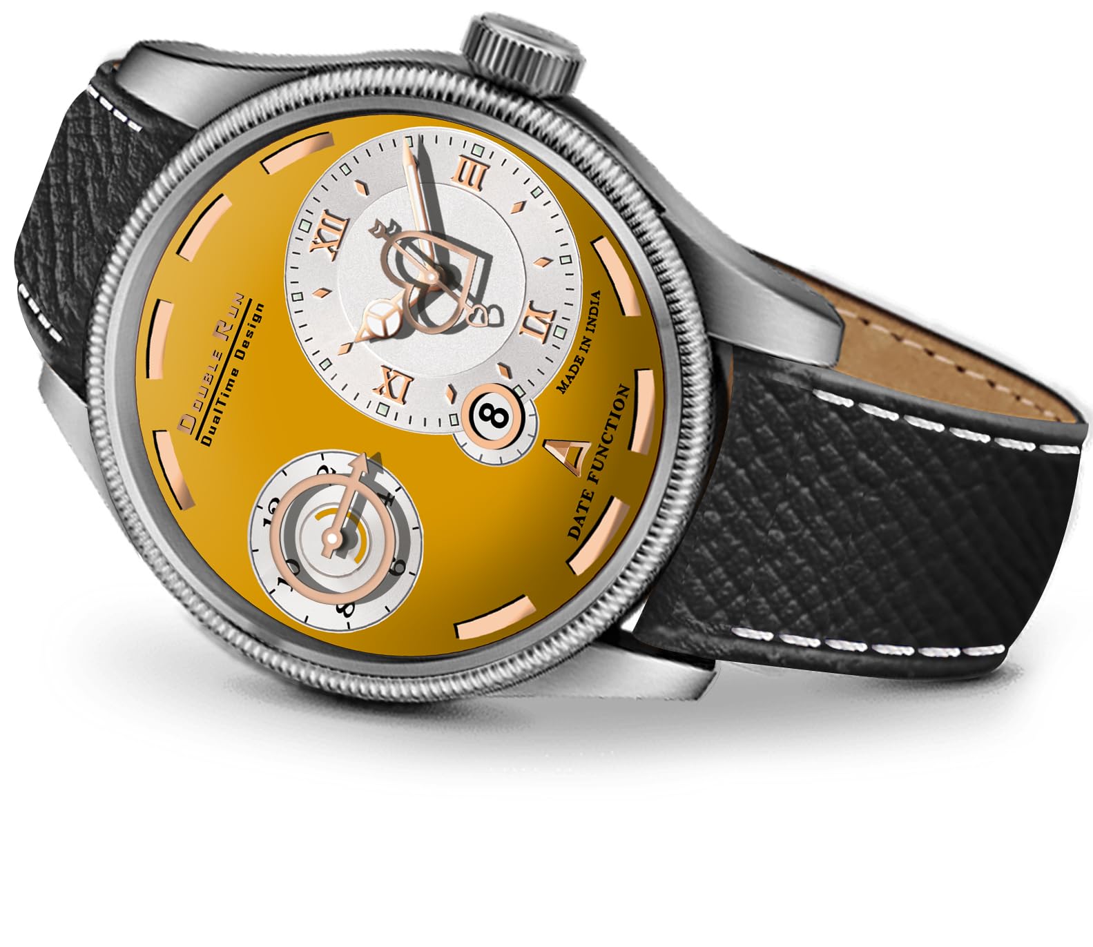 DOUBLERUN Silver Case Yellow Chronograph and Date Function Black Leather Strap Analog Men Watch (B0D176TCR6) Amazon Price History, Amazon Price Tracker