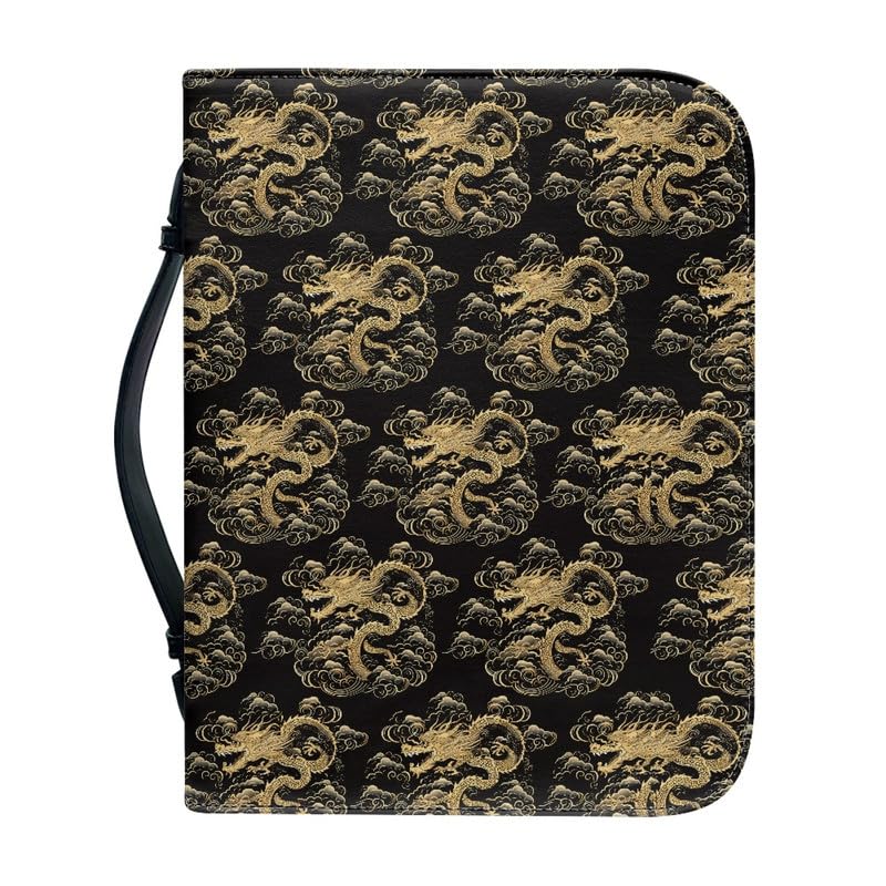 Kuiaobaty Oriental Dragon Book Covers with Handle, Dragons Print Zip up Dustproof Book Bag for Men, Book Sleeve Cover Large Size — image 1