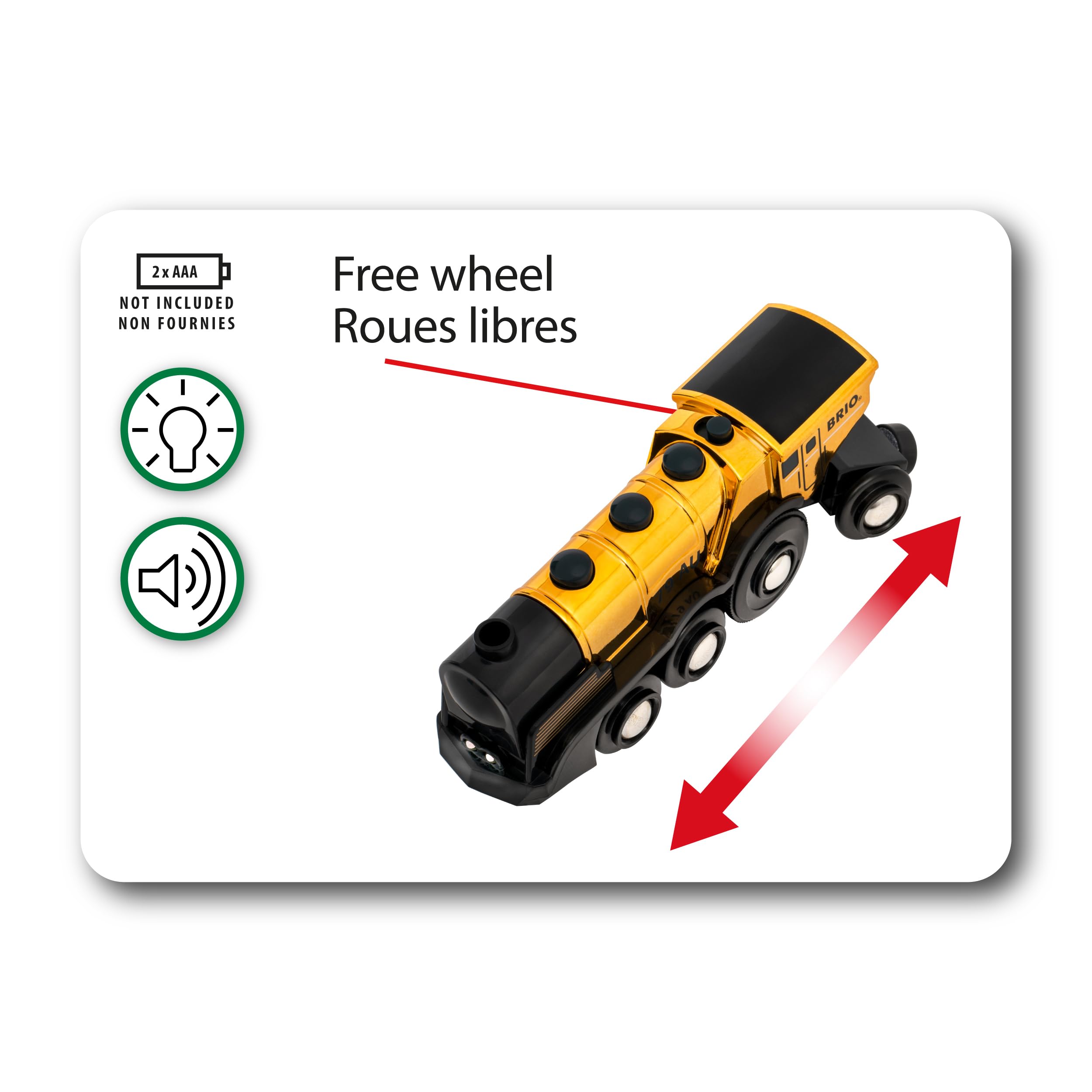 BRIO World 33630 Goldene Batterielok mit Licht und Sound - Mit Auskoppel-Funktion zur Nutzung als Schiebelok - Empfohlen ab 3 Jahren