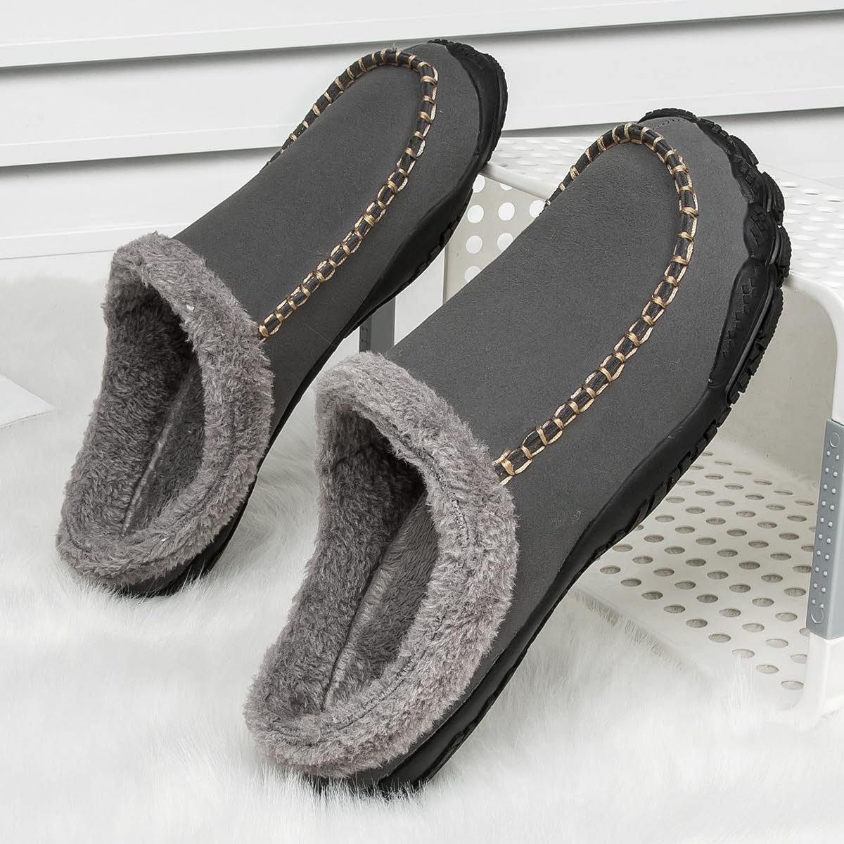 MEIION Fussheld Slides Barfuß Hausschuhe pantoffel Warme Plüsch Hausschuhe Damen Herren – Bequeme Barfußschuhe mit rutschfester Sohle für drinnen und draußen