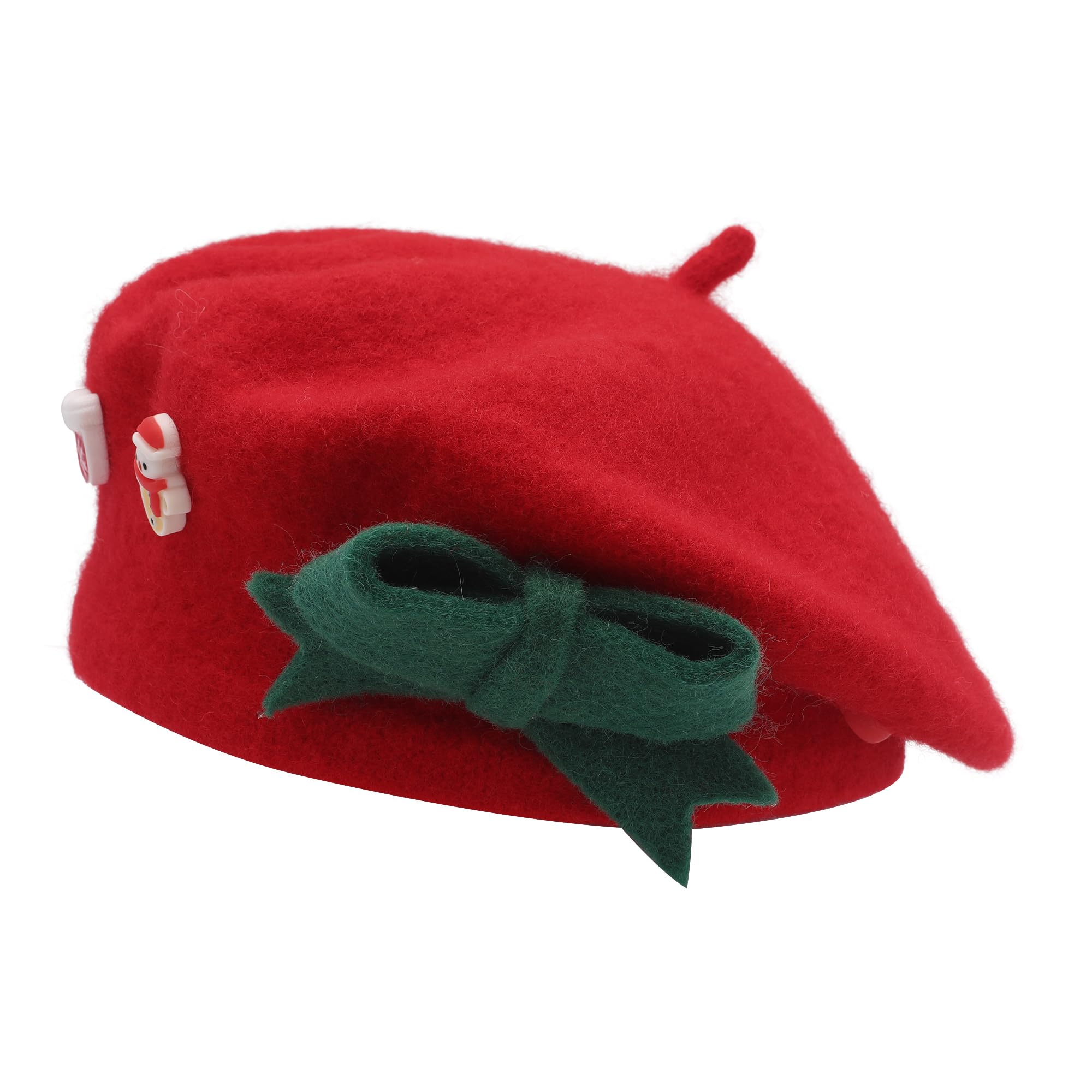 ZLYC Wool Kids Beret Hat Girls Solid Color Artist French Beret Cap(Christmas Red),One Size