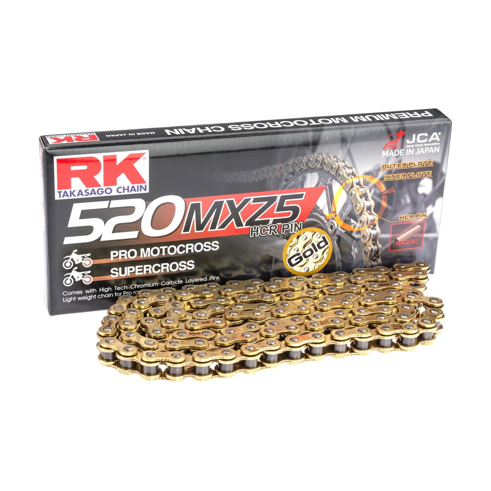 Catena di trasmissione FE per moto cross 118 maglie passo 520 GB520MXZ5 oro