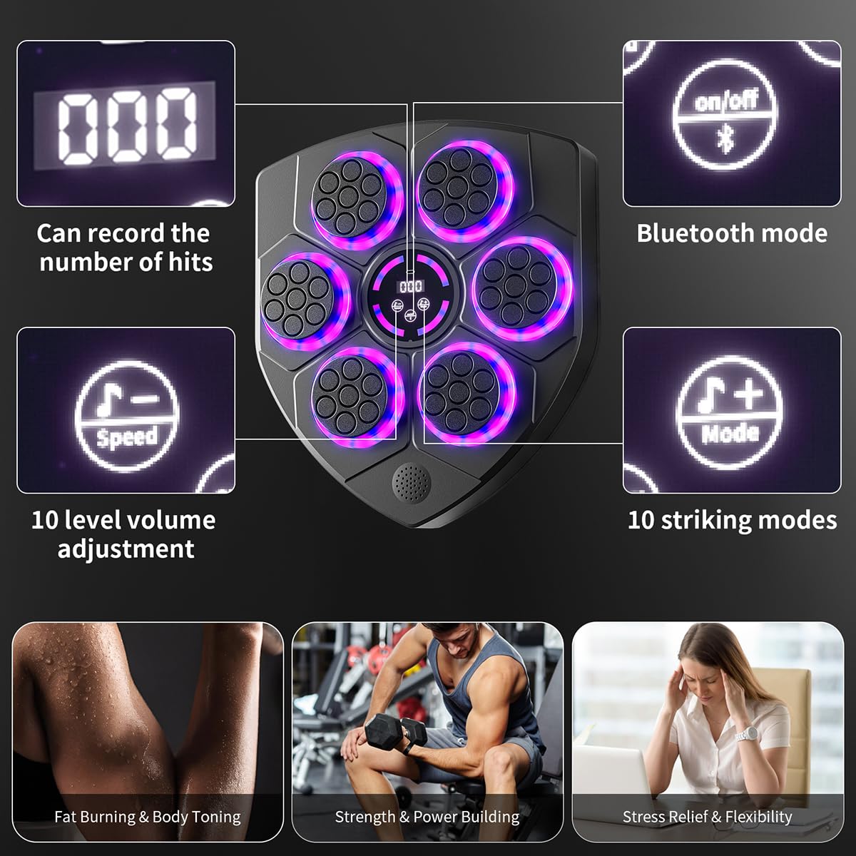 Punzonatrice musicale con guantoni da boxe Smart Bluetooth Trainer Attrezzatura da palestra Macchina da parete per bambini Adulti Bersaglio di boxe elettronico Fitness per casa ufficio palestra