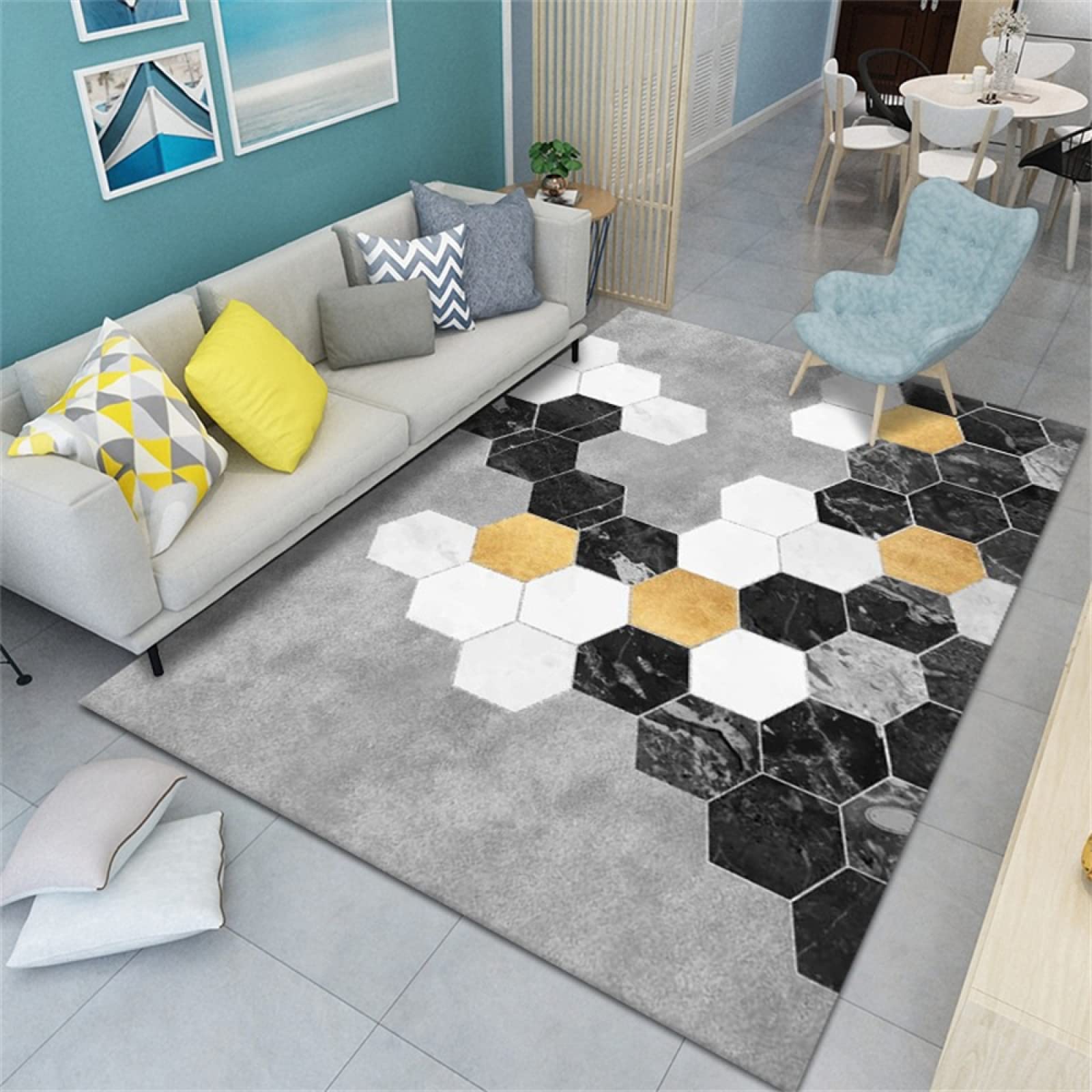 Tapis extérieur chambre à coucher doux gris 160x200cm au motif géométrique épuré