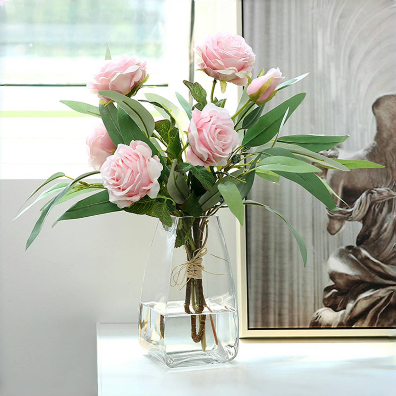 Modern Tall Clear Glass Flower Vase,Large Unique Vases Home Decor, Big Bud Vase for Centerpieces Table top,Room Decor,Crystal Decorative Flower Vases for Bouquet,Boho Vases for Flowers,Gift