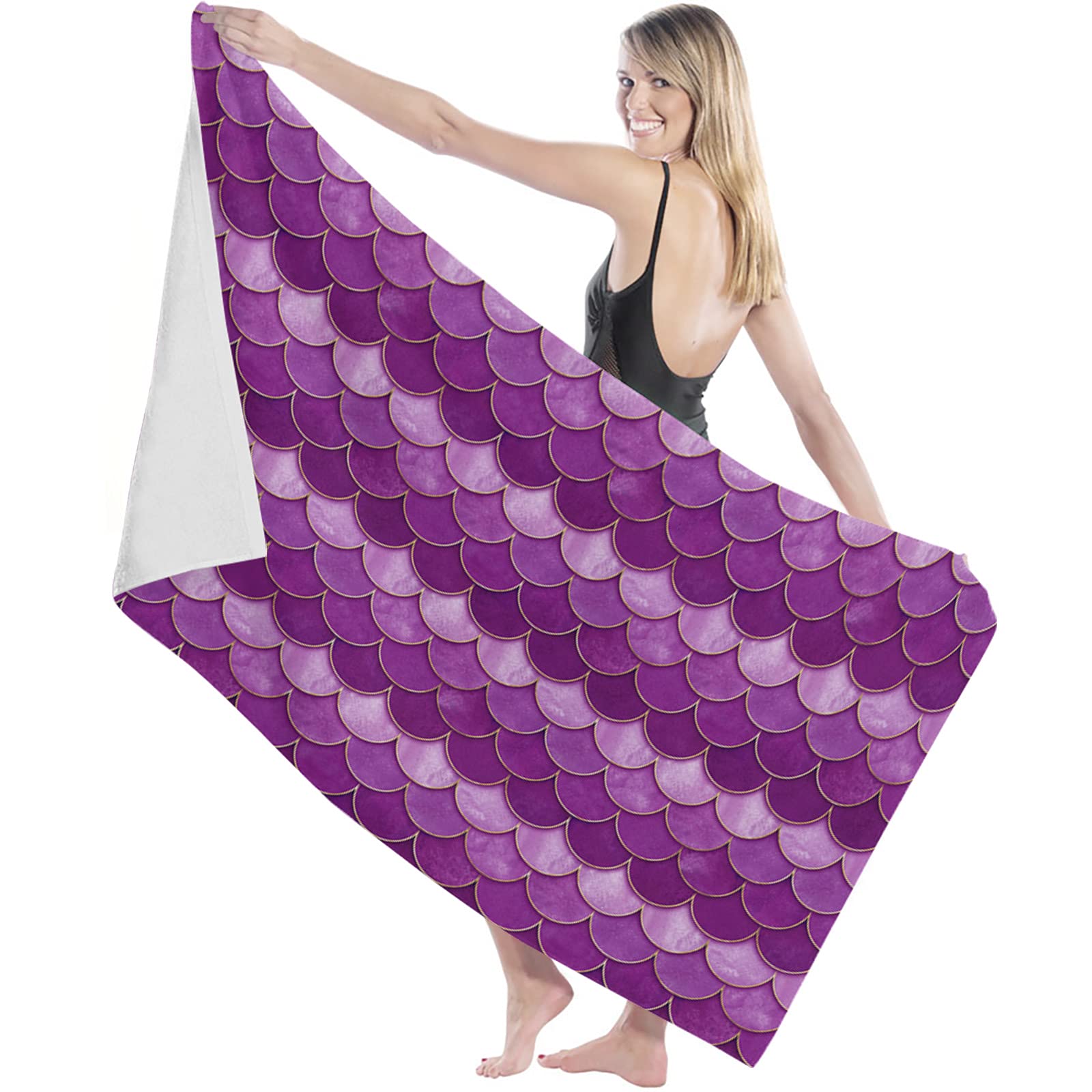 ArneCase Bath Towels Ultra Soft and Absorbent Bath Towels Purple Gradient Fish Scales 27x55In Fast Drying Towels for Bathroom Shower Pool