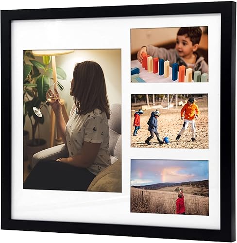 Miniatura 2 de Golden State Art, Juego de 2 portarretratos de madera negra de 14 x 16 pulgadas, paspartú blanco para fotos de 8 x 10 y 4 x 6 pulgadas, vidrio