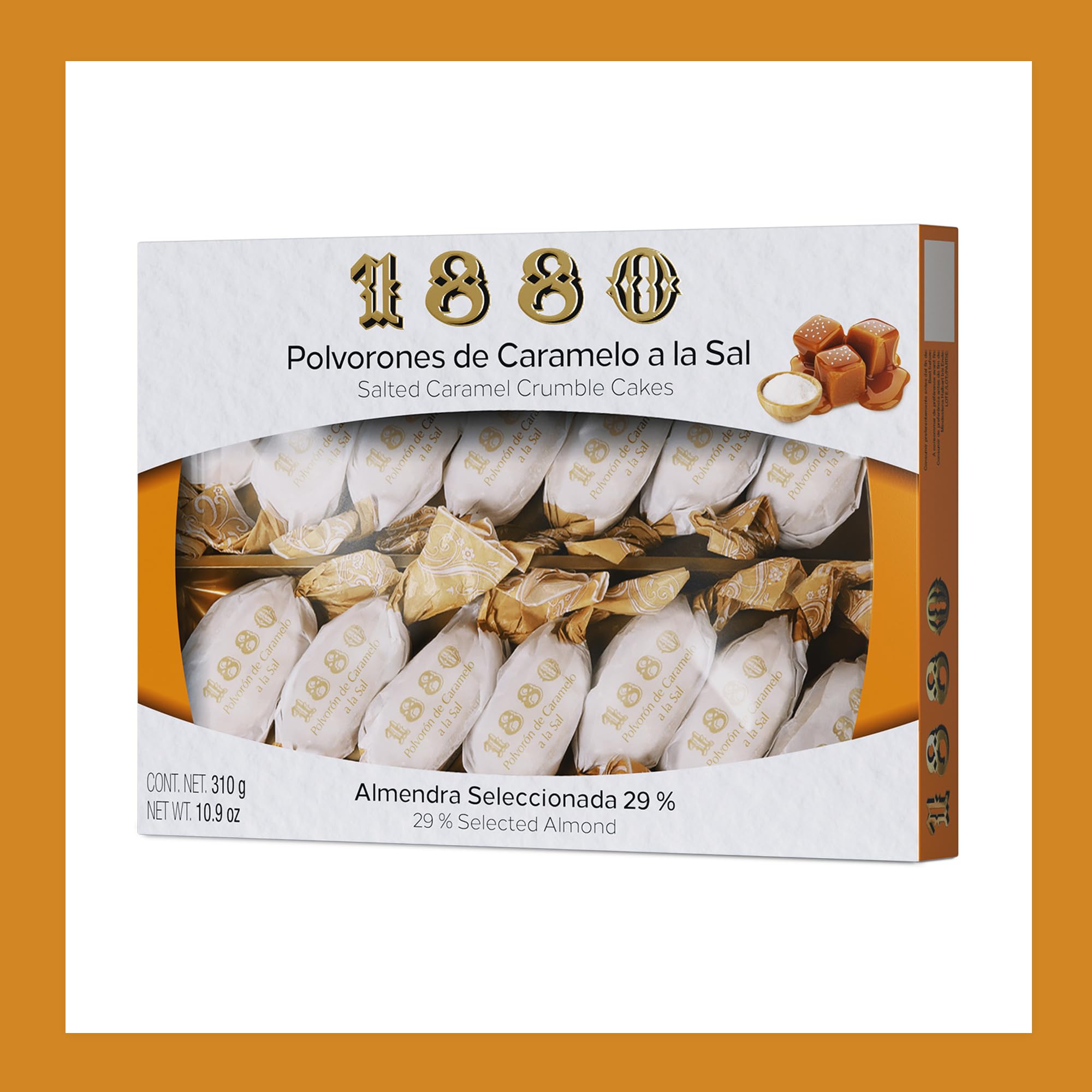 1880 - Sablés Caramel Salé, Qualité Suprême, Douceur typique de Noël, Recette Artisanale, Boîte Unique, Polvorones Traditionnels, Fabriqués avec des Amandes Sélectionnées, 280 Grammes