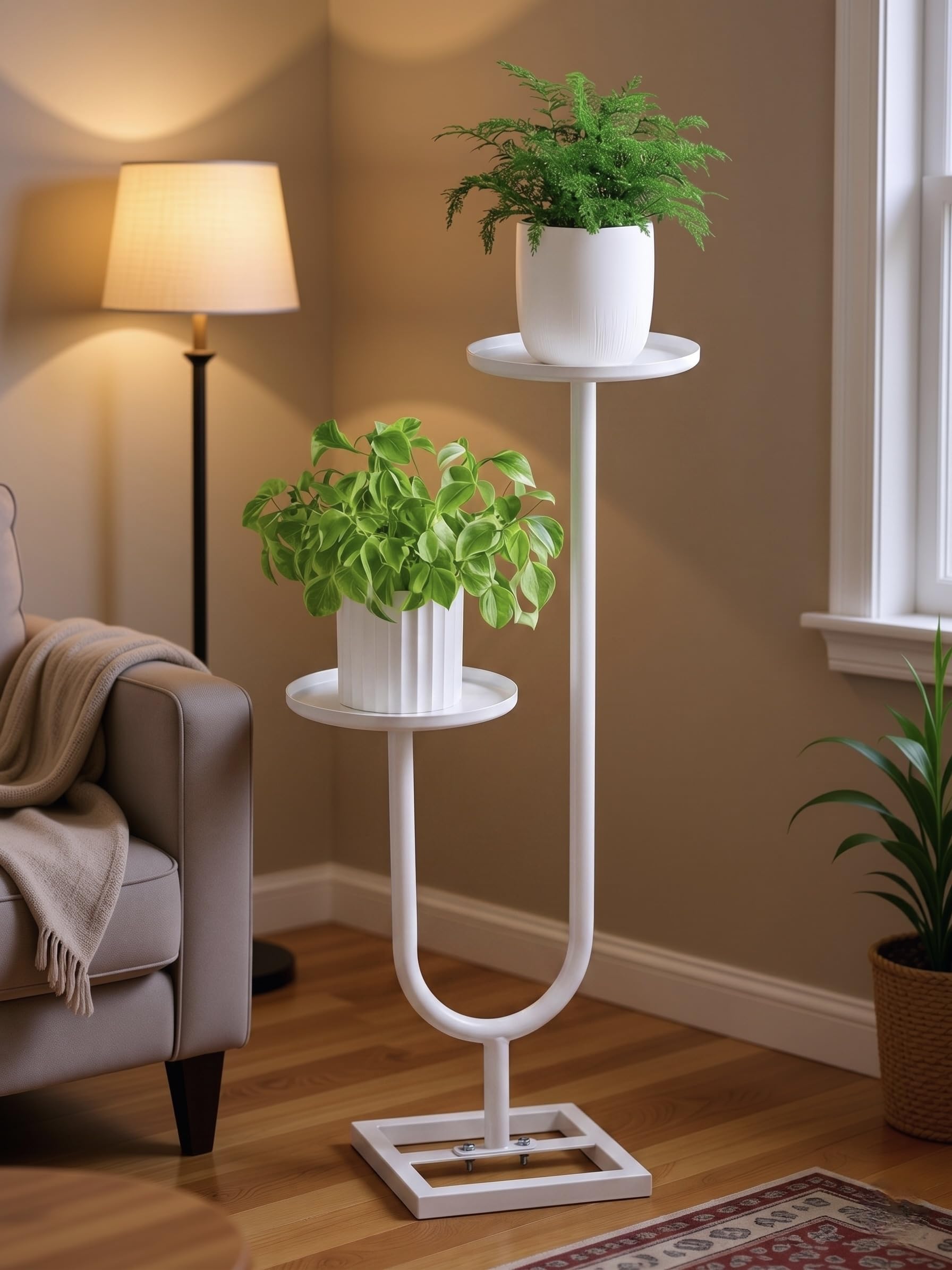 Bee Creative Premium White Metal 2-Tier Plant Stand for Indoor & Outdoor | Heavy Duty Iron Flower Pot Stand | Modern Powder-Coated Planter Holder | Rust Resistant Decorative Plant Rack for Living Room, Balcony, Patio & Garden-image-27