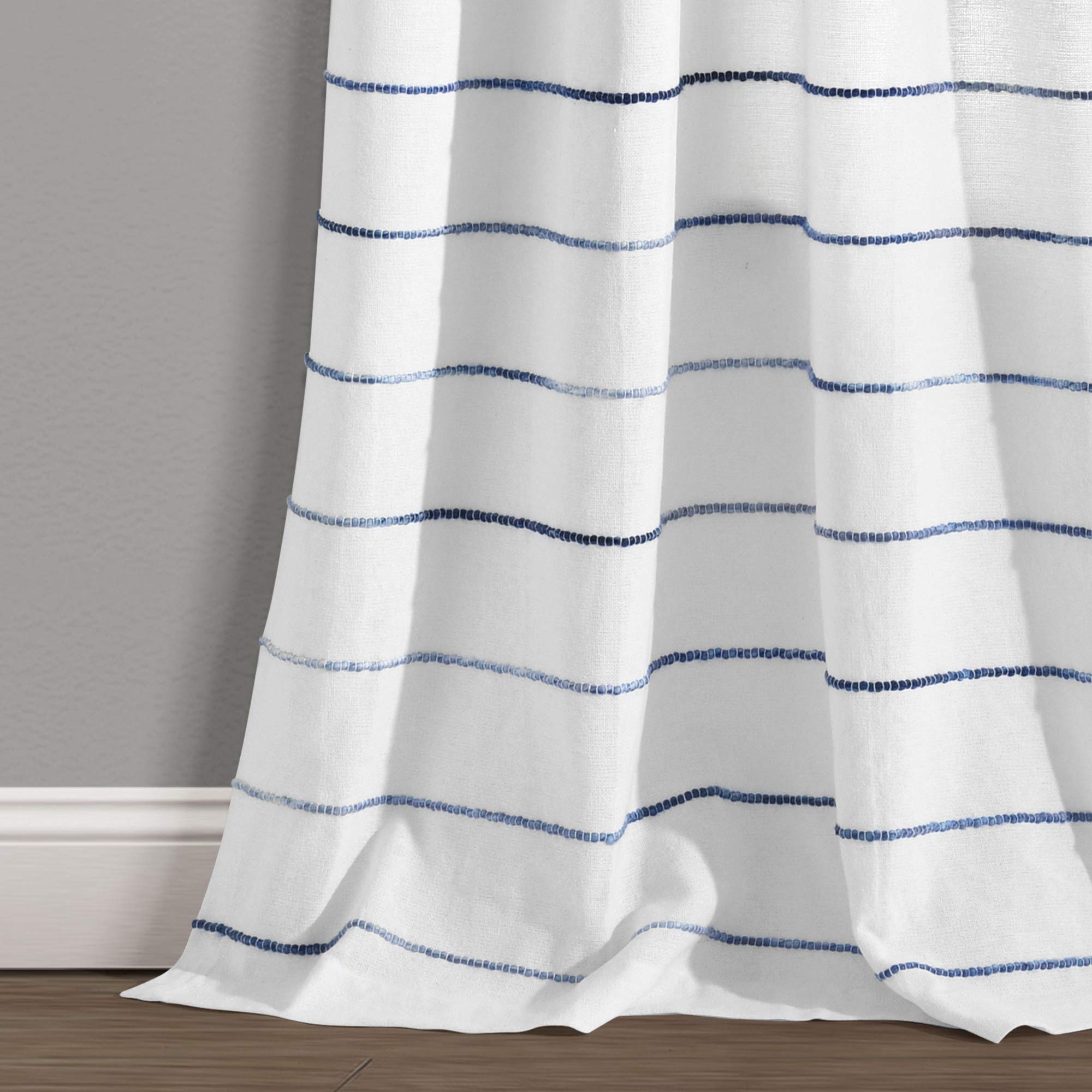 Lush Decor Juego de Cortinas a Rayas degradadas, 2, 40 Pulgadas de Ancho x 84 Pulgadas de Largo, Azul Marino, algodón Reciclado/poliéster, Bolsillo para Barra, Oficina en casa, casa de Campo