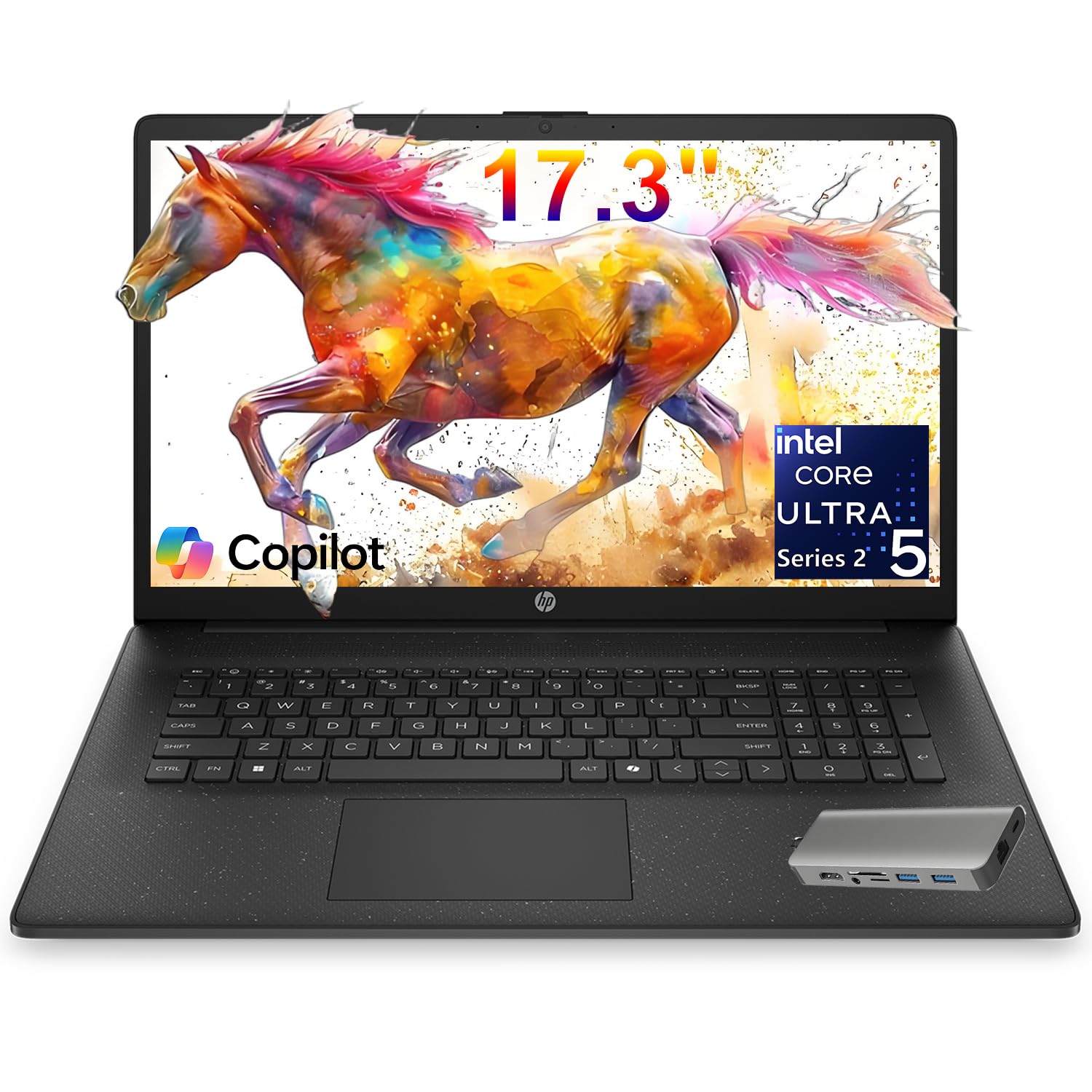 HP Pavilion 17.3" Laptop for Home and Business, 2026 Copliot AI, Intel Ultra 5, 8GB DDR5 RAM, 256GB PCIE SSD, Wi-Fi 6, Long Battery, Fast Charging, Windows 11, with 8 in 1 hub