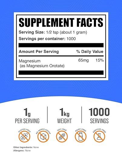 Miniatura 2 de BulkSupplements. com Polvo de orrotato de magnesio - Suplemento en polvo de magnesio - Magnesio de alta absorción - Suplementos de orotato de