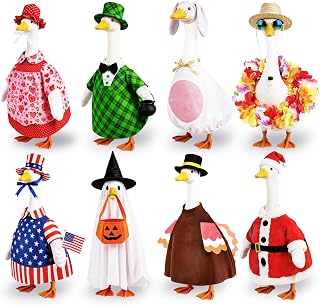 8 Set Porch Goose Outfits Holiday Goose Clothes - Valentine St. Patrick Easter Summer 4th of July Fall Halloween Christmas Lawn Porch Goose Clothing for Patio Yard Decor