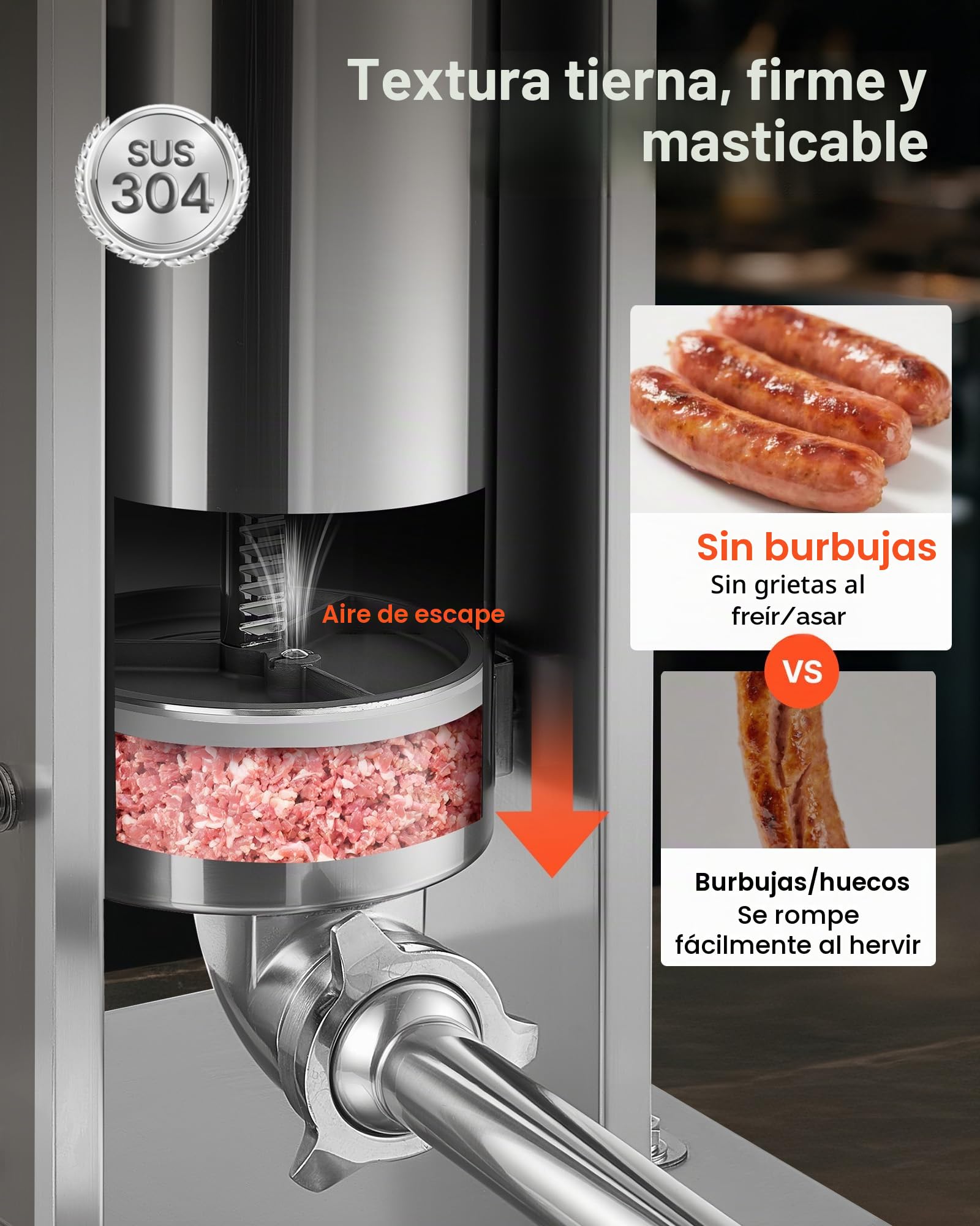 VEVOR Embutidora Manual de Salchichas de 5 L, Máquina de Llenado Vertical de Carne con 2 Velocidades de Rápida/Lenta, Acero Inoxidable Resistente, con 5 Tubos de Embutido, 490 x 300 x 660 mm