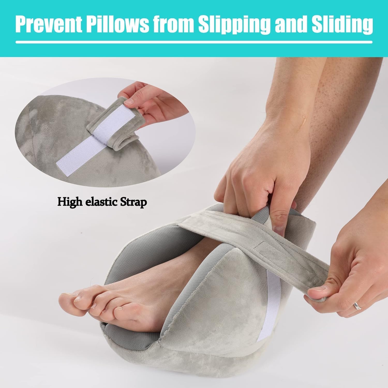 Fanwer Heel Protectors for Pressure Sores - Foot Suppot Pillow, Heel Cushions for Heel Pain Relief, Bedsores, Pressure ulcers, Bedridden, 2 Pcs, Gray
