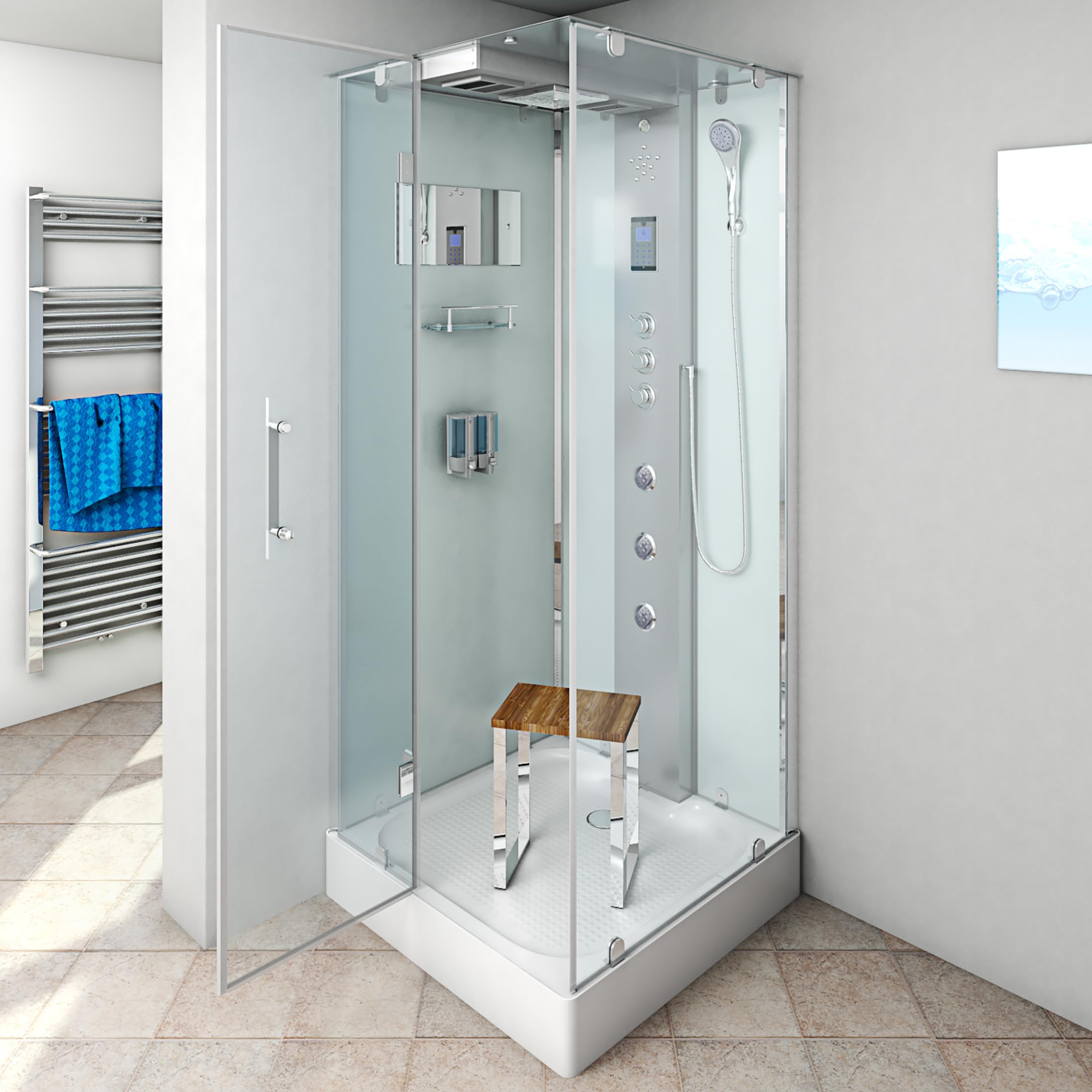 AcquaVapore Dampfdusche Duschtempel Sauna Dusche Duschkabine D38-10L3-EC 90x90 cm mit 2K Scheiben Versiegelung