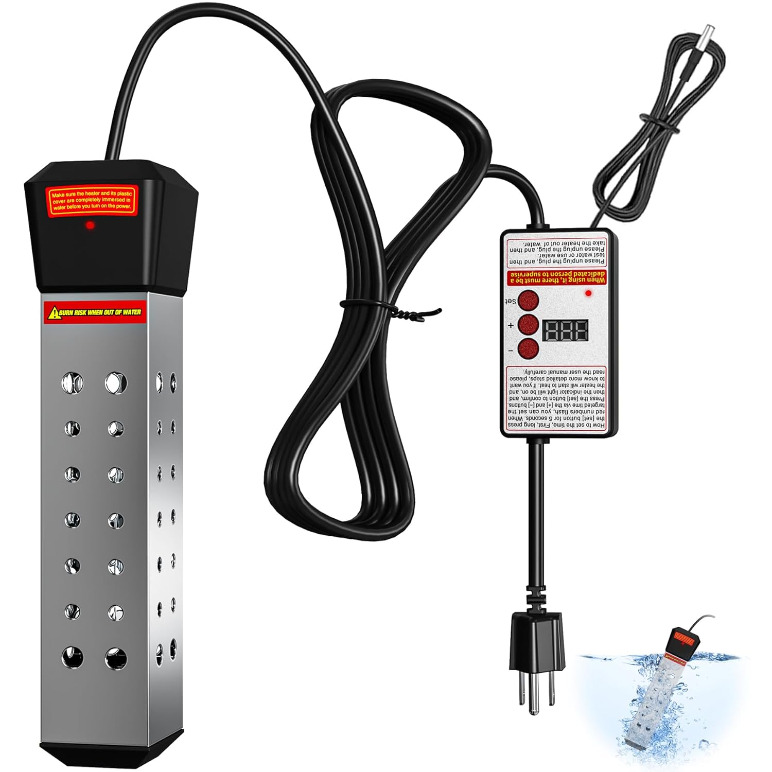 Immersion Water Heater, 2000W Portable Pool Warmer Built-in Thermostat, Bathtub Heater with auto Power Cut-Off & Protective Cover for Inflatable, Above Ground Pools, Buckets, Camping (Black)