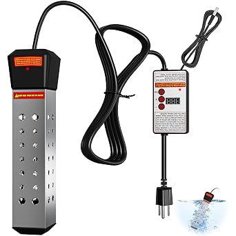 Immersion Water Heater, 2000W Portable Pool Warmer Built-in Thermostat, Bathtub Heater with auto Power Cut-Off & Protective Cover for Inflatable, Above Ground Pools, Buckets, Camping Black