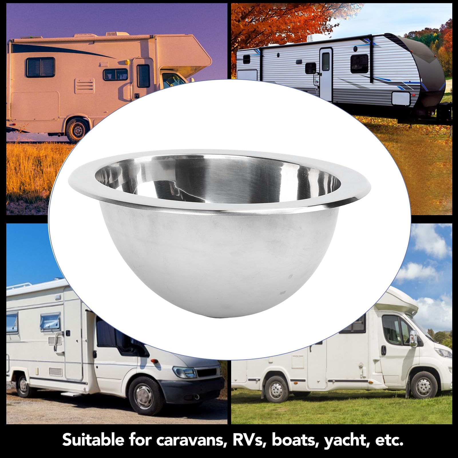 Fregadero de Barra de Acero Inoxidable, Fregadero Redondo de Acero Inoxidable 304 Pulido con Espejo, Fregadero de Cocina de un Solo Seno, Ideal para Autocaravanas, Furgonetas,