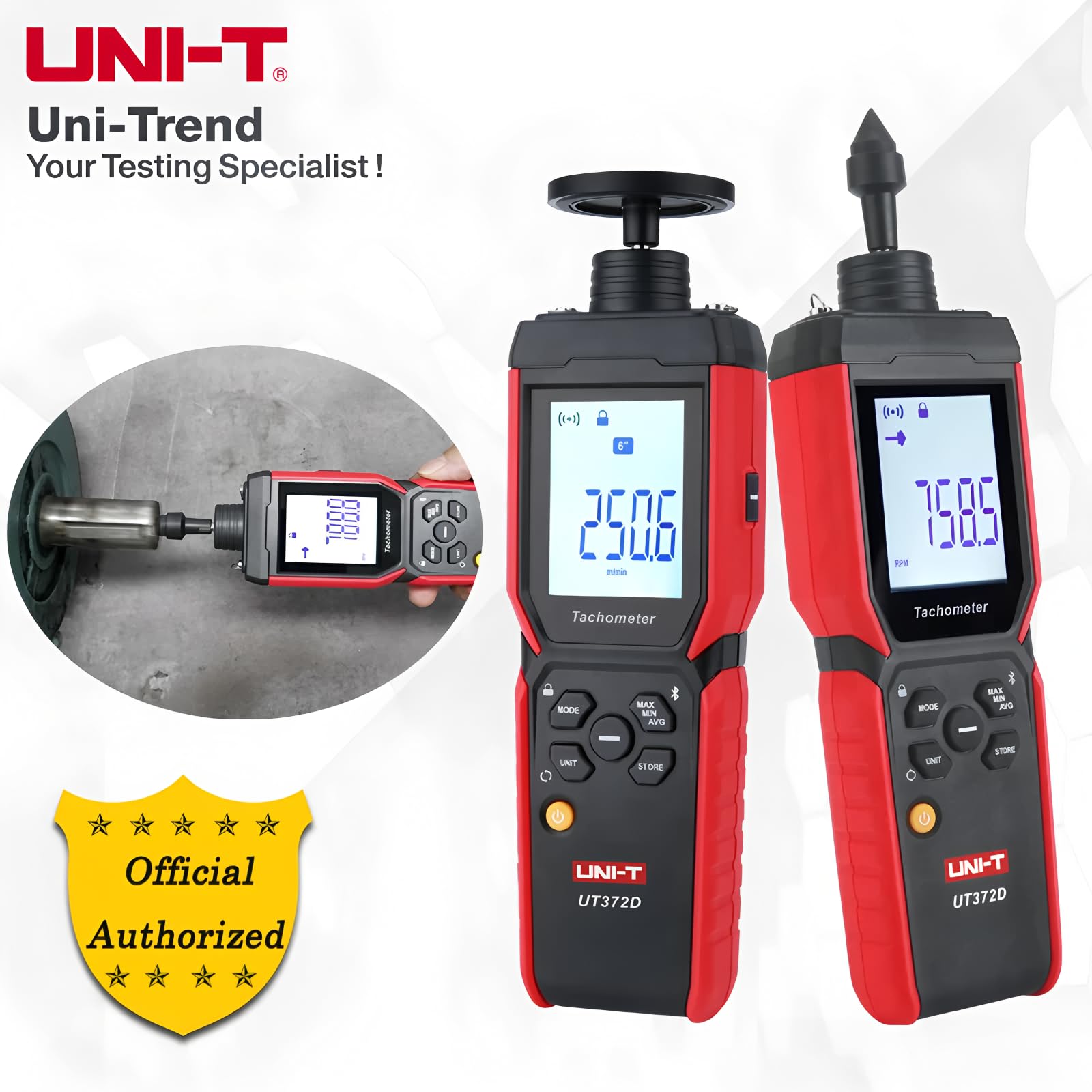 UNI-T Uni-trend UT372D Drehzahlmesser Digitaler U/min-Messer 2 in 1 Laser berührungslos & berührend Drehzahlmesser Professioneller Messgerät für Drehzahl