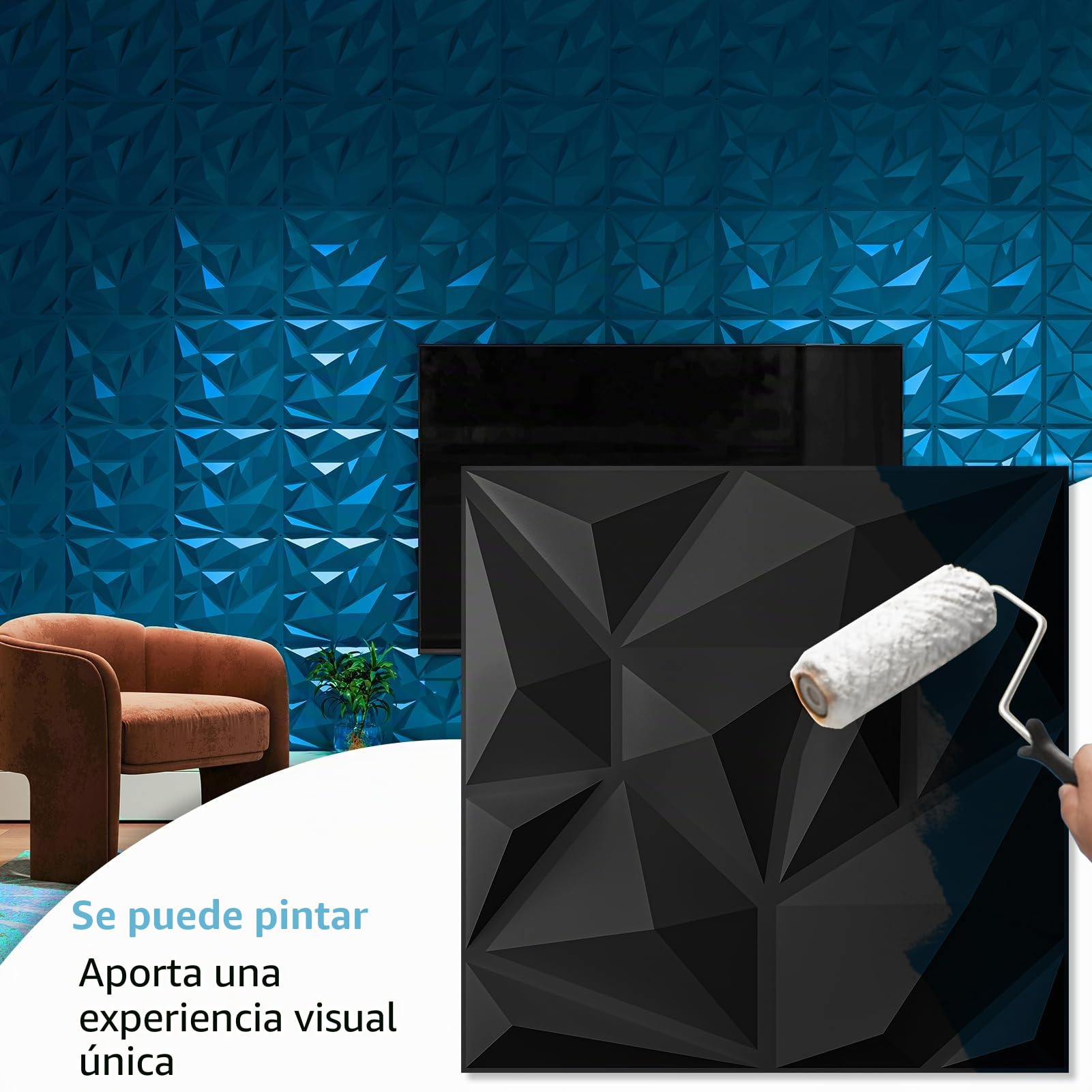 Art3d 100 paneles de pared 3D para decoración de paredes interiores PVC diamante revestimiento de pared para gaming salón TV fondo de pared 30 x 30 cm negro | 100 Piezas, PVC, 9 m², 30x30 cm | Impermeable, Reciclable, Inodoro | Ideal para Gaming, Salón, F