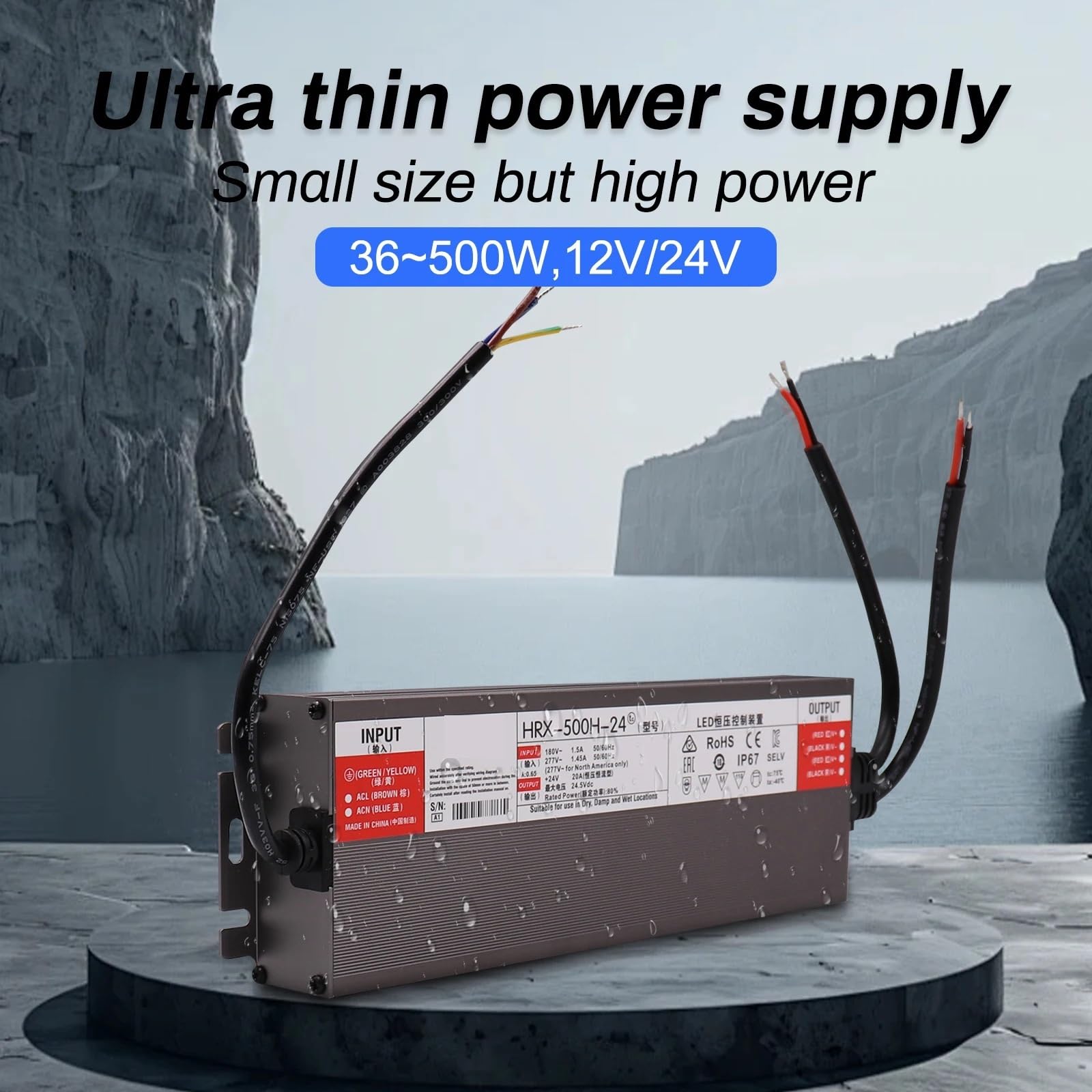 Driver LED impermeabile IP67 Alimentatore a tensione costante 12V 24V Trasformatore in alluminio(600W (170V-240V),DC 24V)
