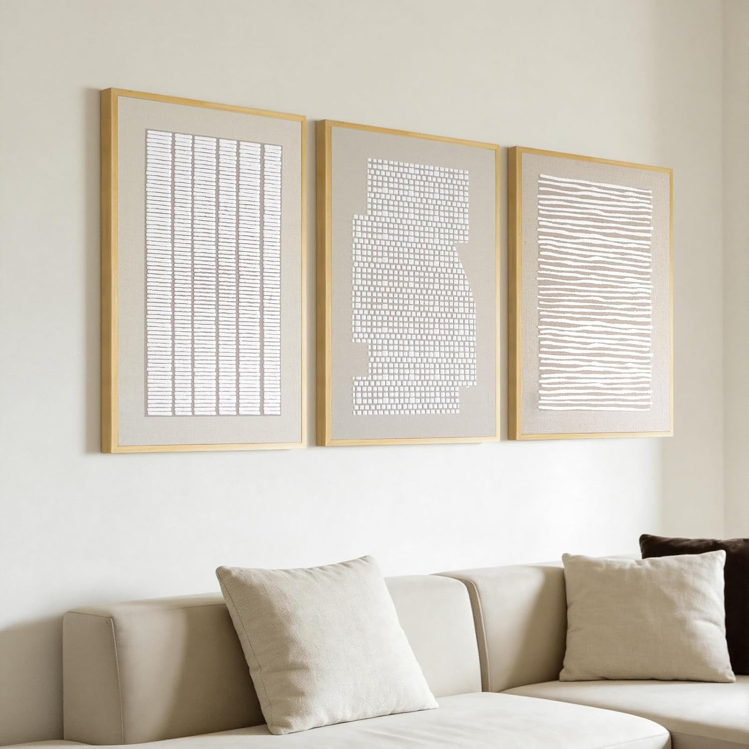Lianyibo Frameless 3 Piece Modern Minimalist Line Canvas Wall Art Abstract Beige White Posters Prints For Living Room Bedroom Decor(70X90cmx3/Frameless)