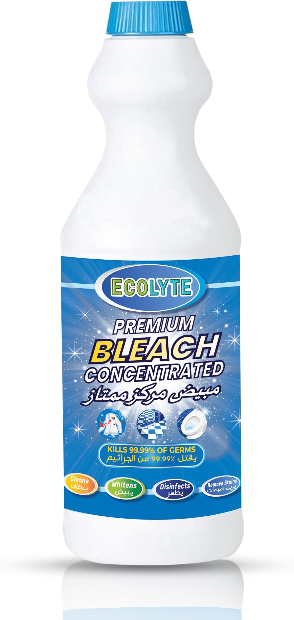 ECOLYTE+ Bleach Premium, For White Clothes, Removes Tough Stains, Brighter Whites, Ideal for Bathroom Taps, Basins, Showers & Toilet Cleaner (1 Liter)