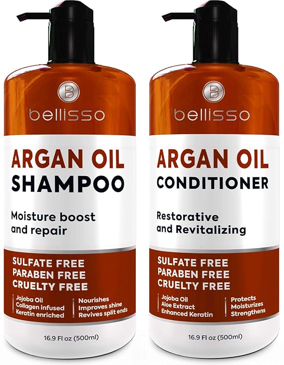 BELLISSO Moroccan Argan Oil Shampoo and Conditioner Set and Argan Oil Shampoo