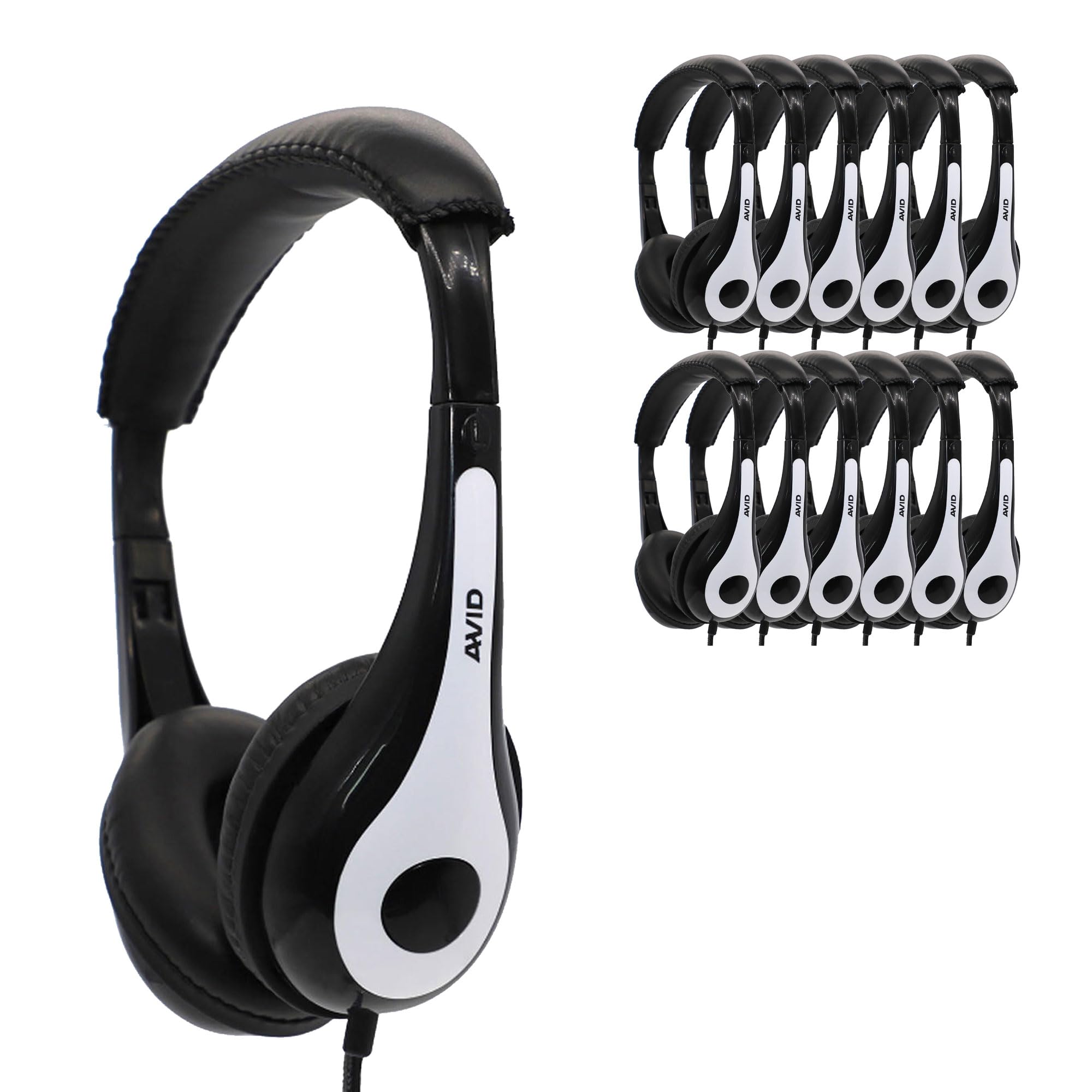 Avid Products AE-35 White Classroom Personal Headphones with 3.5mm Plug, No Mic (12 Pack)