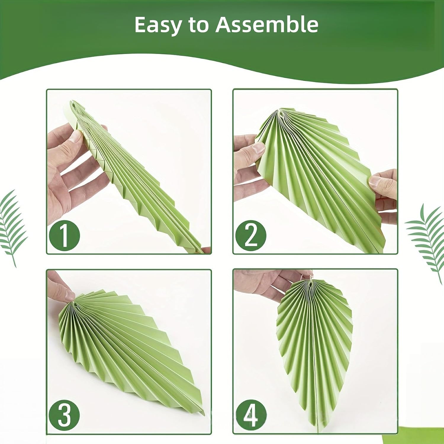 Kiorevy 9 Pcs Green Hanging Paper Leaves Fans Wall Backdrop Decor Party Decorations for Birthday Forest Tropical Jungle Theme Classroom Party