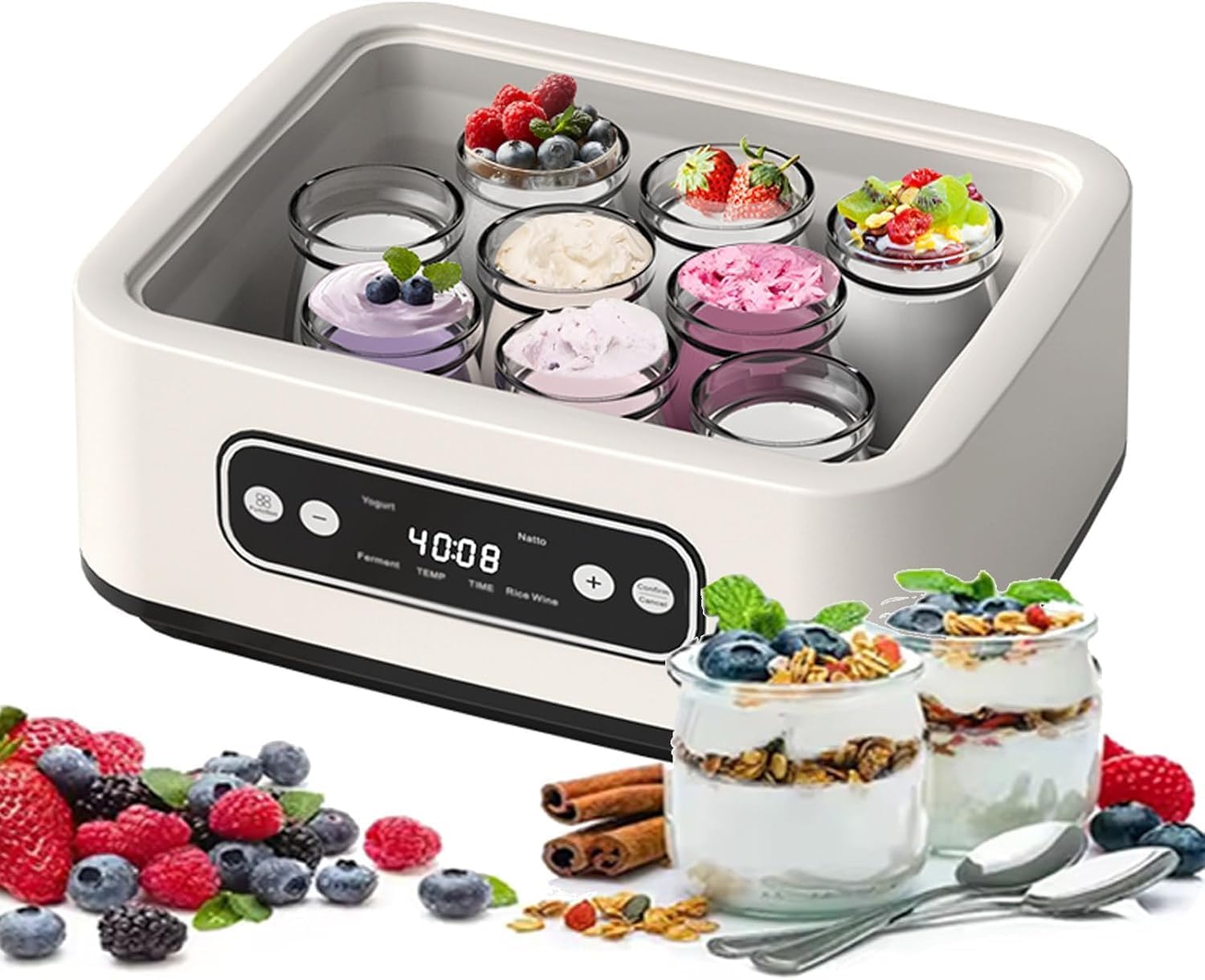 Digital Yogurt Maker with 9 Jars & Adjustable Temperature for Homemade Yogurt