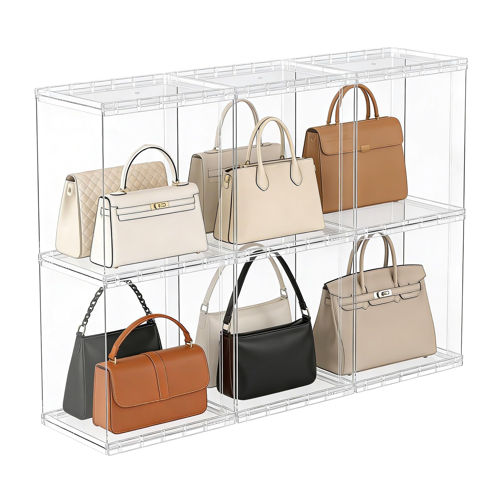 Caja de almacenamiento apilable transparente para guardar bolsos, organizador de bolsas para armario, expositor, bolsa de almacenamiento